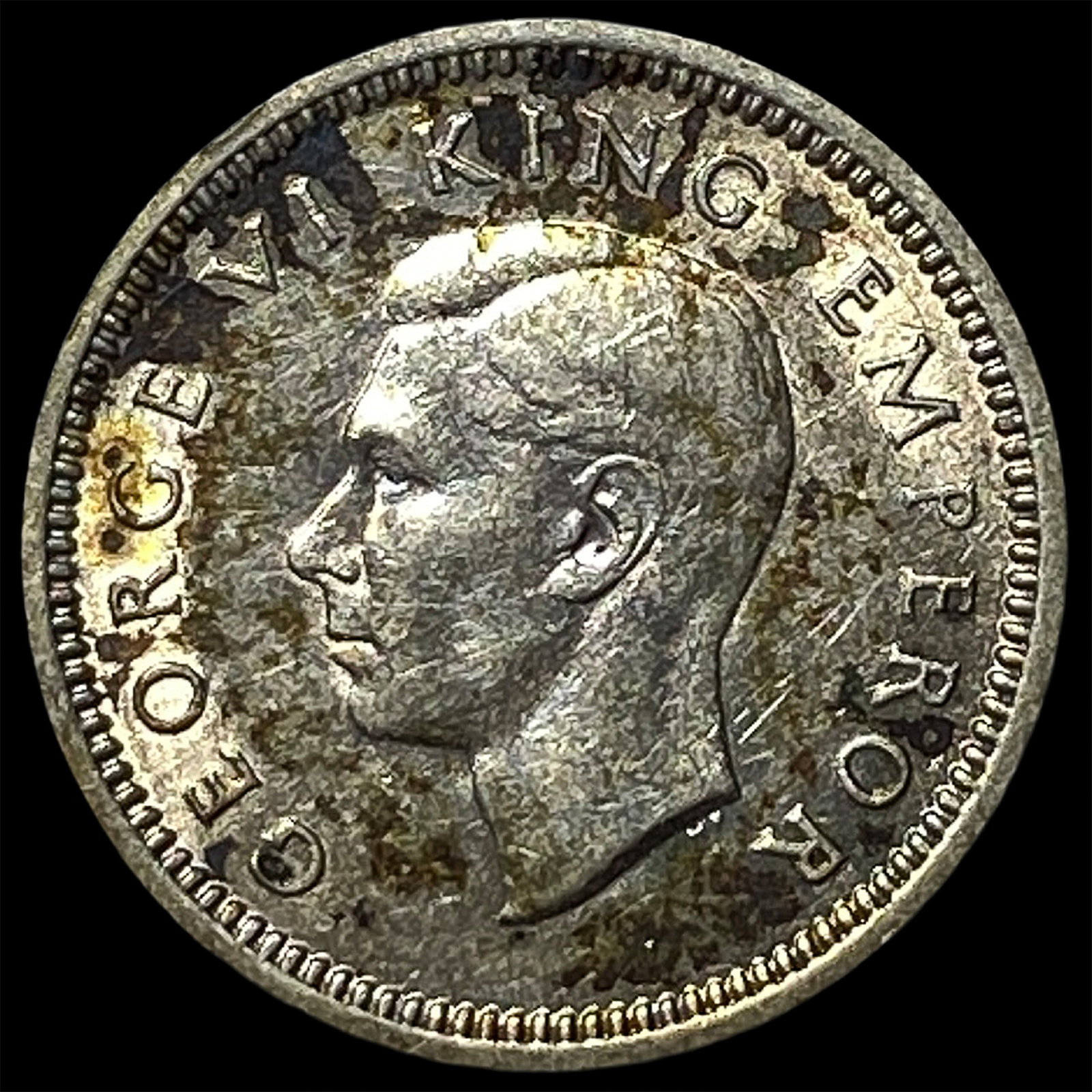 1939 New Zealand Silver 3 Pence Toned: 1939 New Zealand Silver 3 Pence Toned