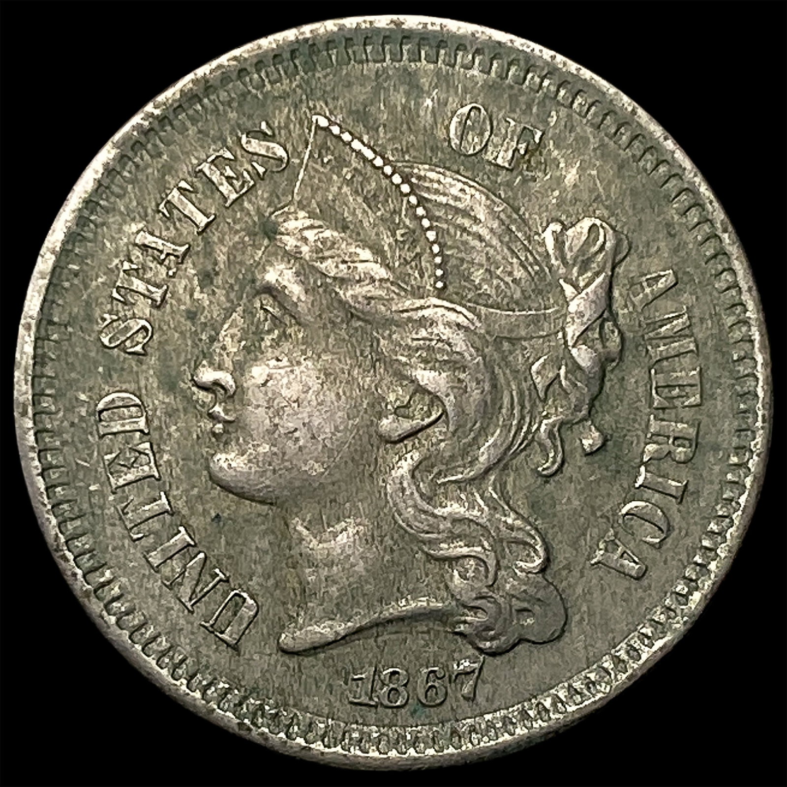 1867 Nickel Three-Cent Piece CHOICE AU: 1867 Nickel Three-Cent Piece CHOICE AU