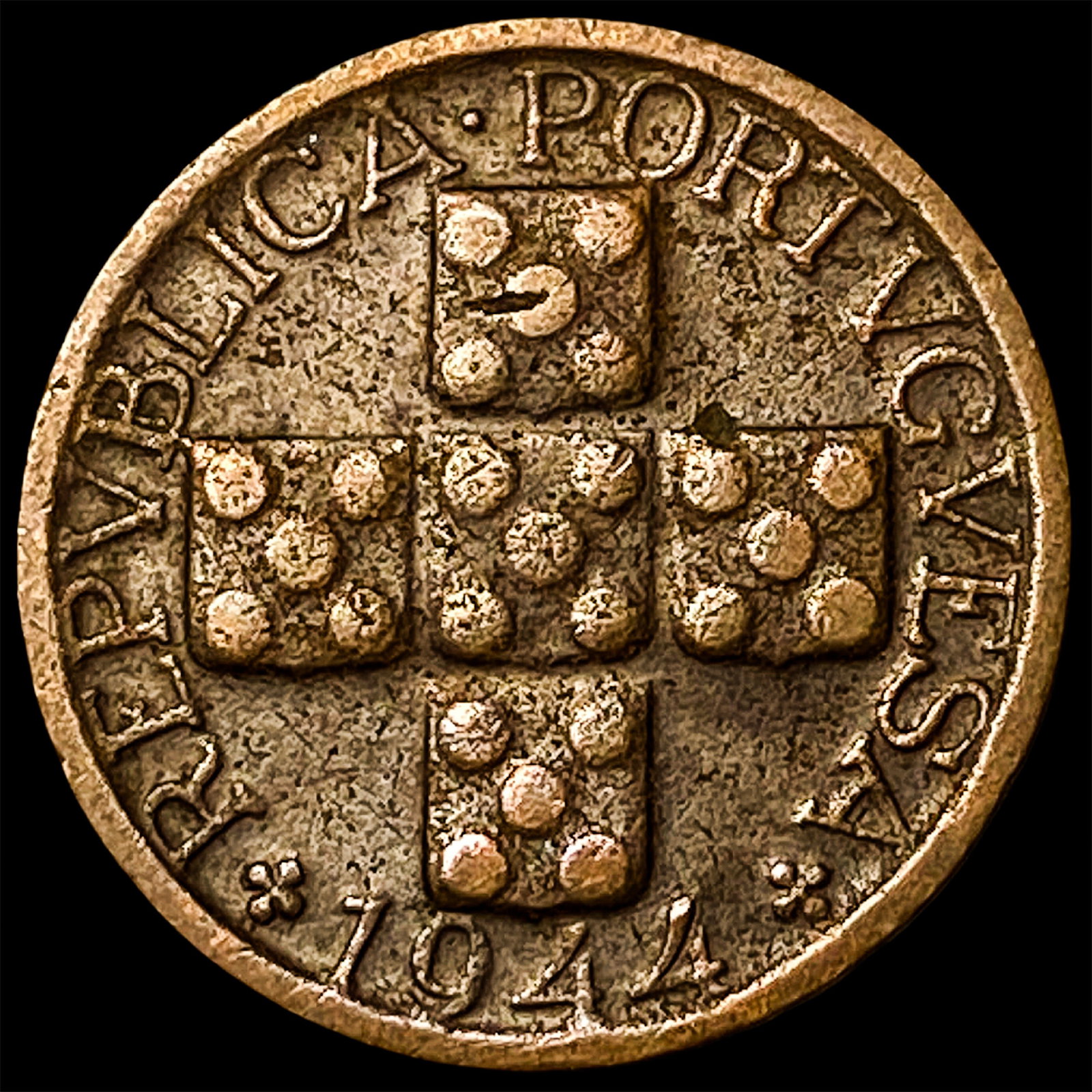 1944 Portugal Bronze 10 Centavos: 1944 Portugal Bronze 10 Centavos