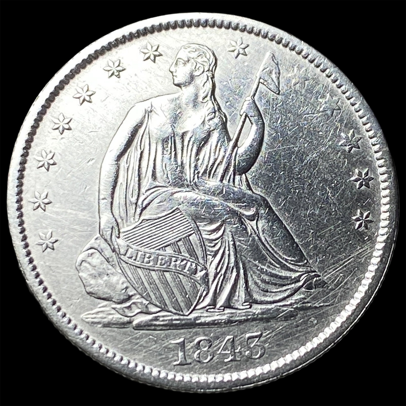 1843-O Silver Seated Liberty Half Dollar CLOSELY UNCIRCULATED (1 of 2)