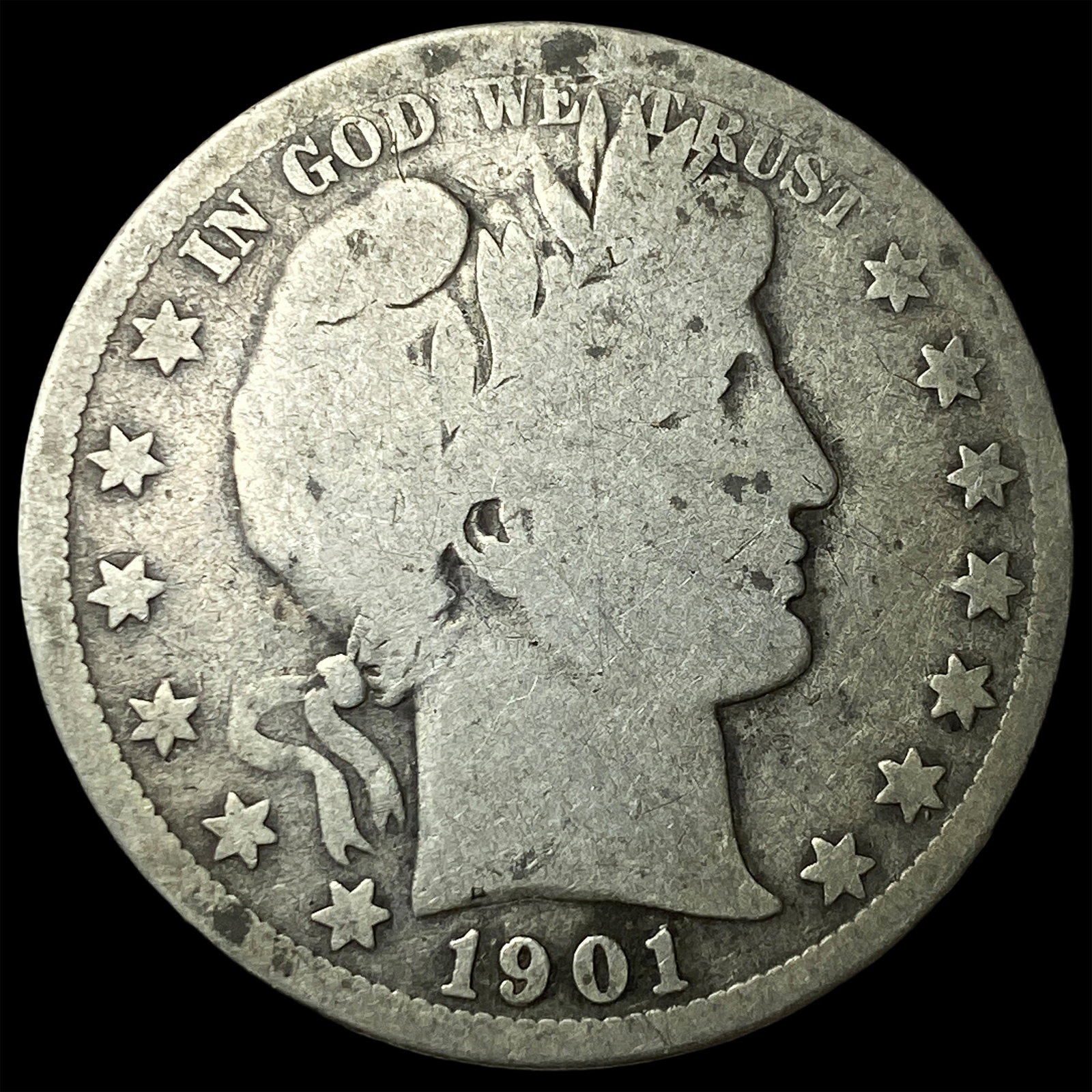 1901-S Silver Barber Half Dollar NICELY CIRCULATED: 1901-S Silver Barber Half Dollar NICELY CIRCULATED