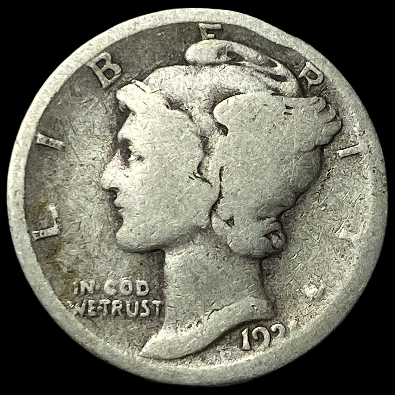 1921 Silver Mercury Dime NICELY CIRCULATED: 1921 Silver Mercury Dime NICELY CIRCULATED