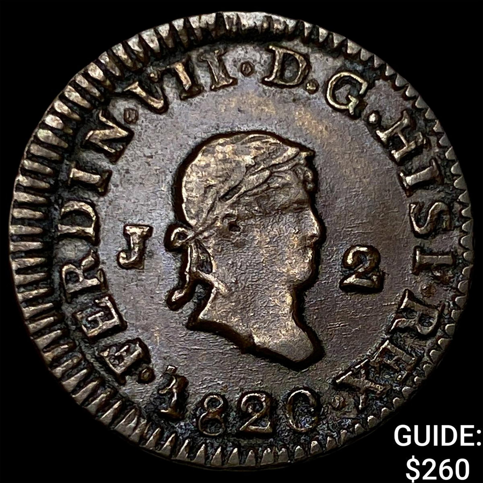 1820 Spain Ferdinand VIII Bronze 2 Maravedis (1 of 2)