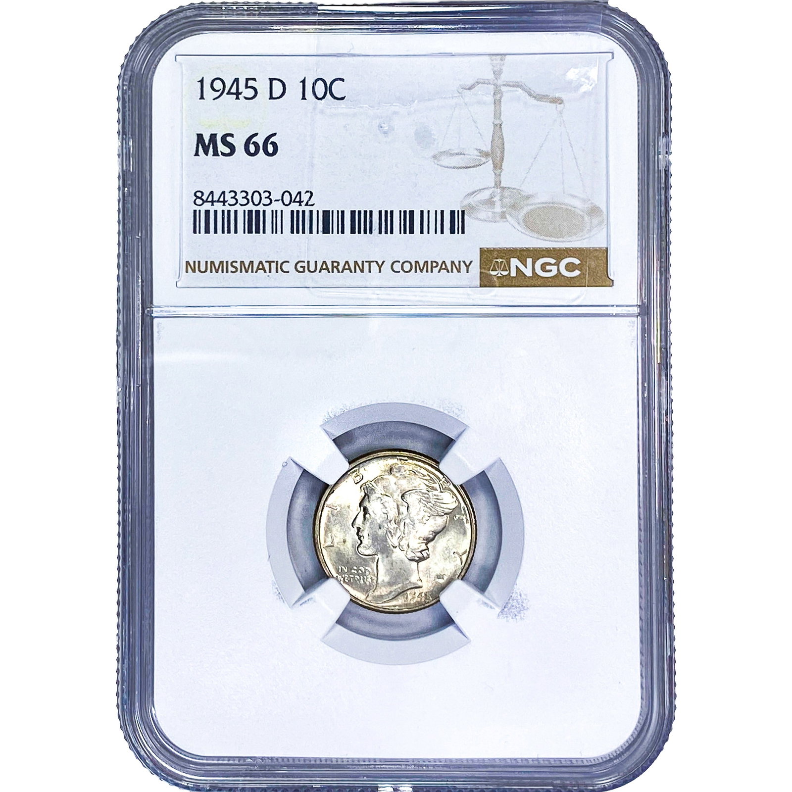 1945-D Mercury Silver Dime NGC MS66: 1945-D Mercury Silver Dime NGC MS66