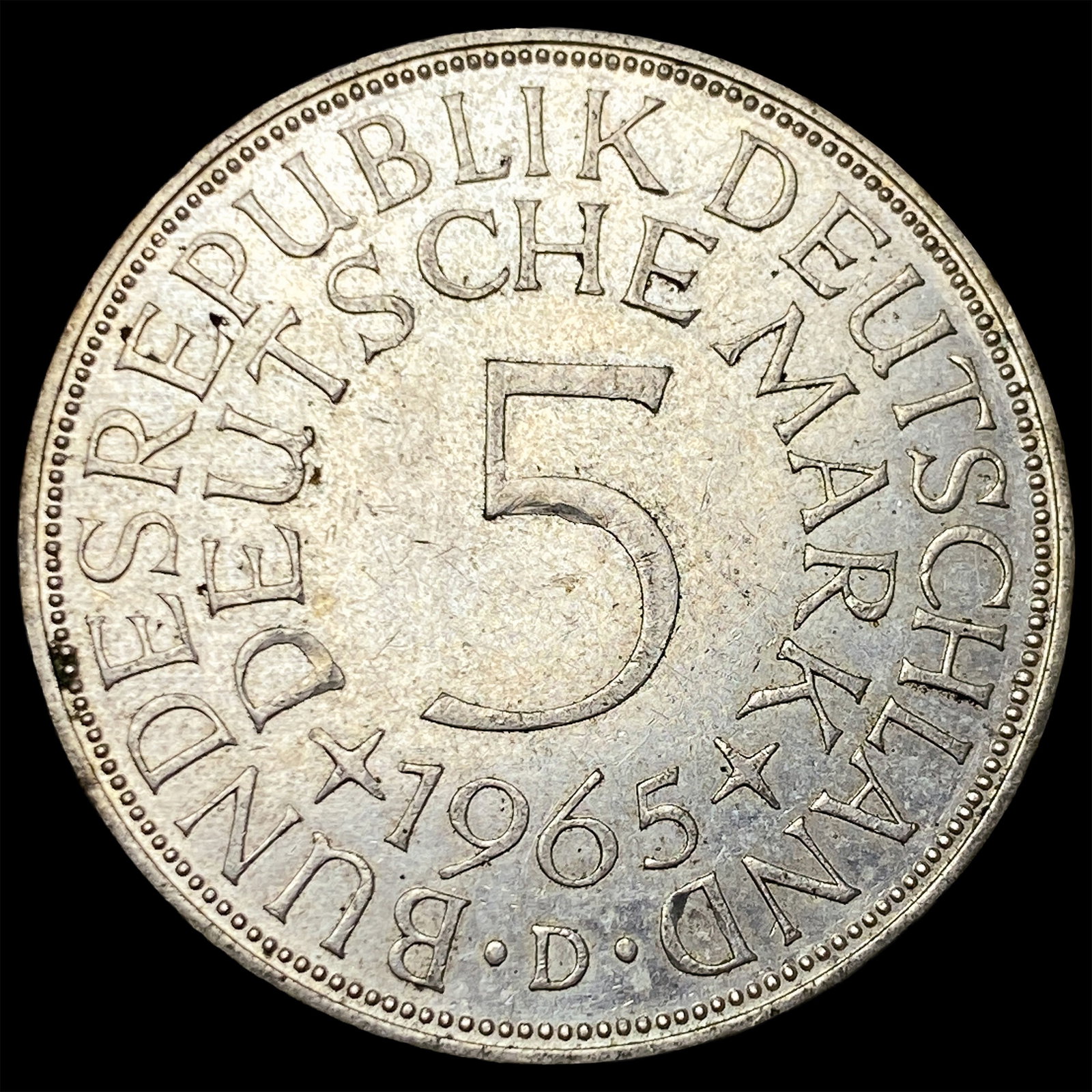 1965D West Germany Silver 5 Mark: 1965D West Germany Silver 5 Mark