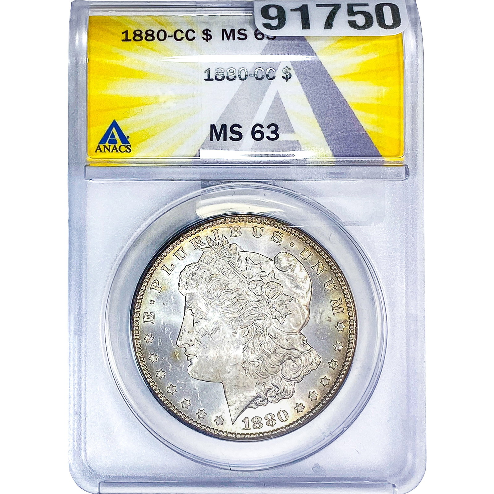 1880-CC Morgan Silver Dollar ANACS MS63: 1880-CC Morgan Silver Dollar ANACS MS63