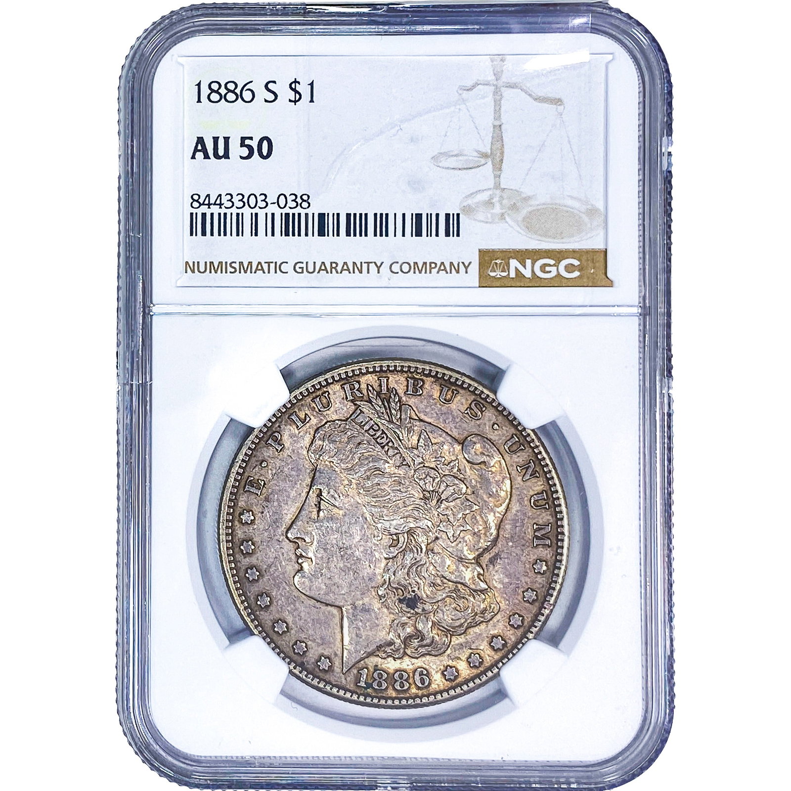 1886-S Morgan Silver Dollar NGC AU50: 1886-S Morgan Silver Dollar NGC AU50