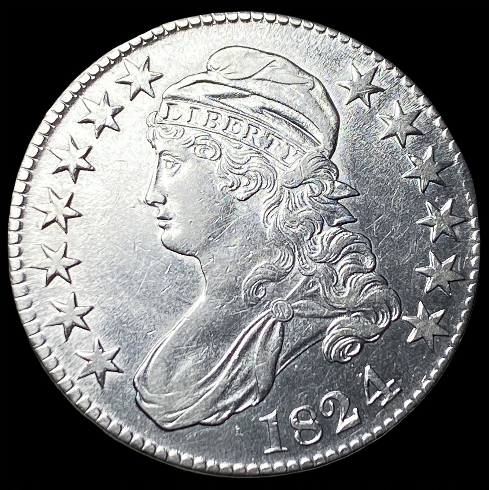 1824 Silver Capped Bust Half Dollar CLOSELY UNCIRCULATED: 1824 Silver Capped Bust Half Dollar CLOSELY UNCIRCULATED