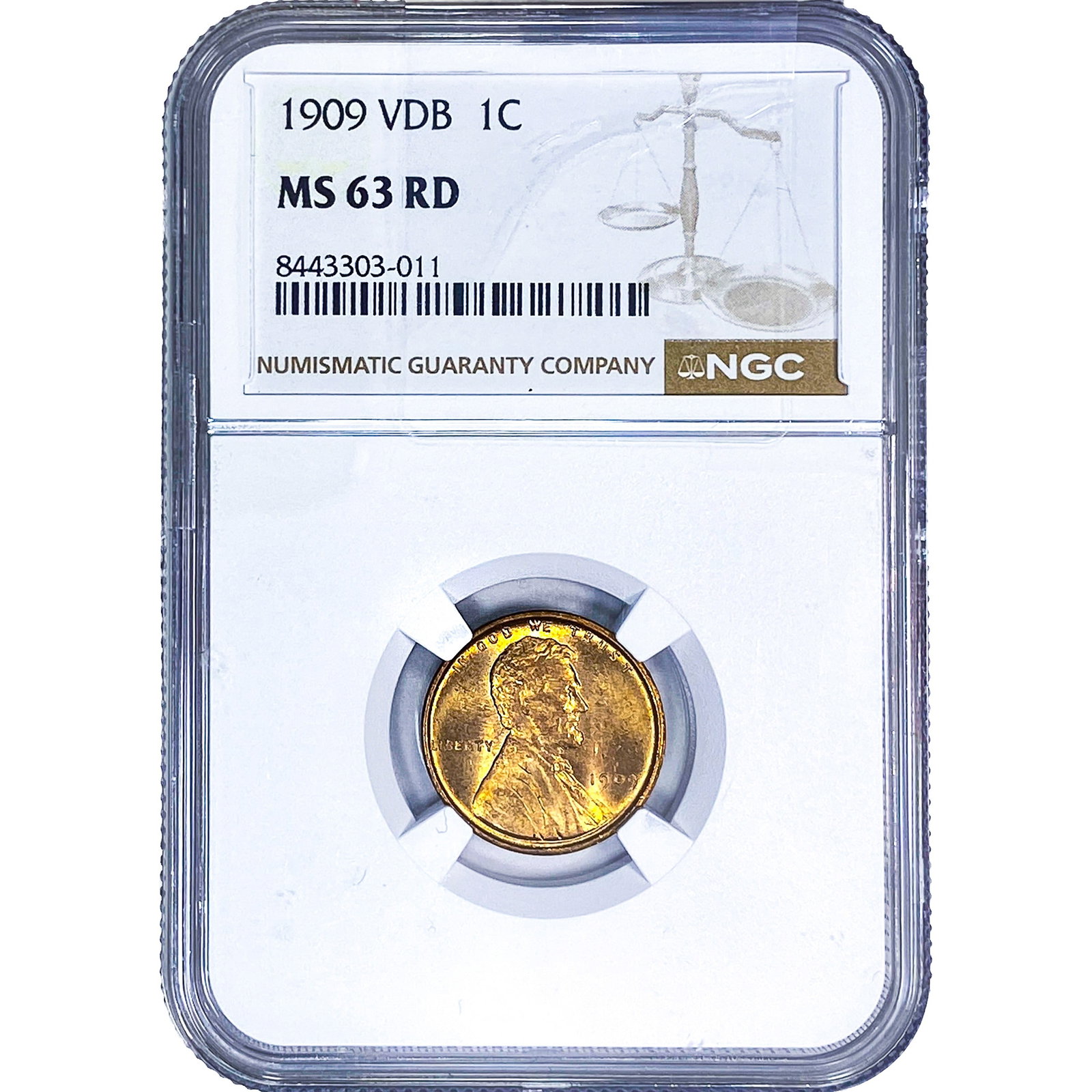 1909 VDB Wheat Cent NGC MS63 RD: 1909 VDB Wheat Cent NGC MS63 RD