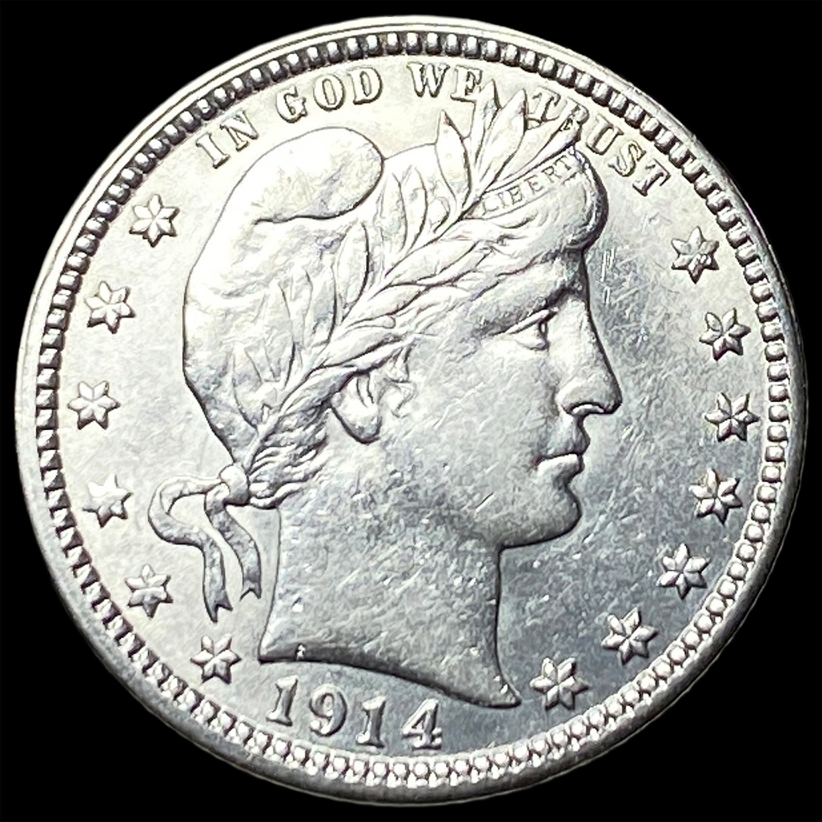 1914 Barber Silver Quarter CLOSELY UNCIRCULATED: 1914 Barber Silver Quarter CLOSELY UNCIRCULATED