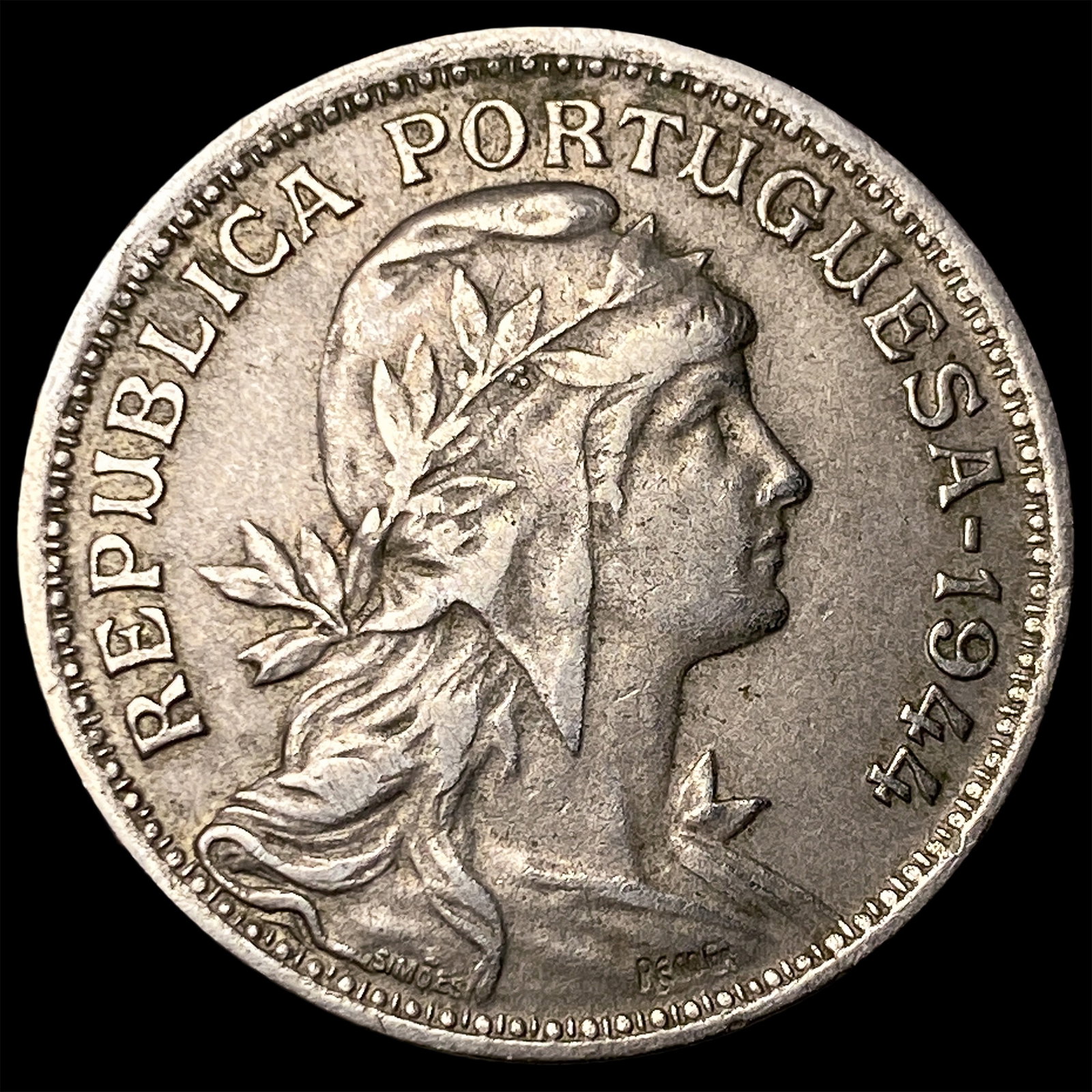 1944 Portugal Copper Nickel 50 Centavos: 1944 Portugal Copper Nickel 50 Centavos