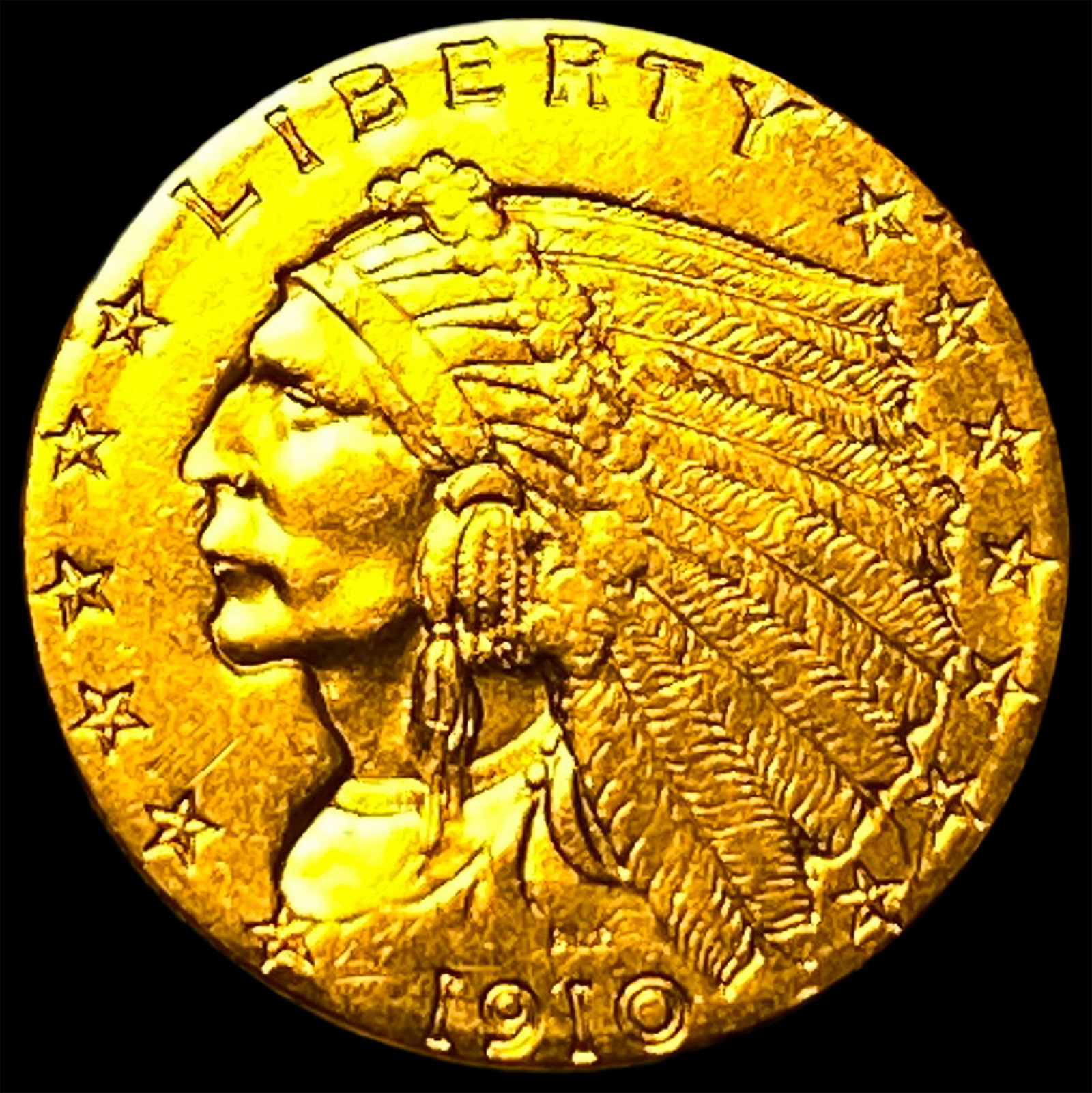 1910 Indian Head $2.50 Gold Quarter Eagle CHOICE AU: 1910 Indian Head $2.50 Gold Quarter Eagle CHOICE AU