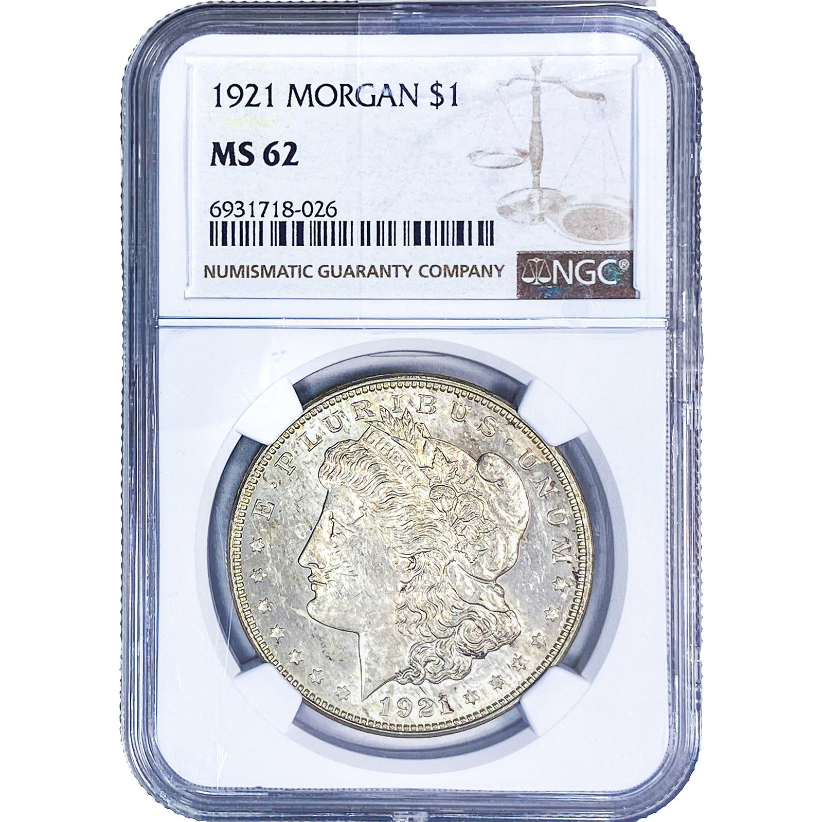 1921 Morgan Silver Dollar NGC MS62: 1921 Morgan Silver Dollar NGC MS62
