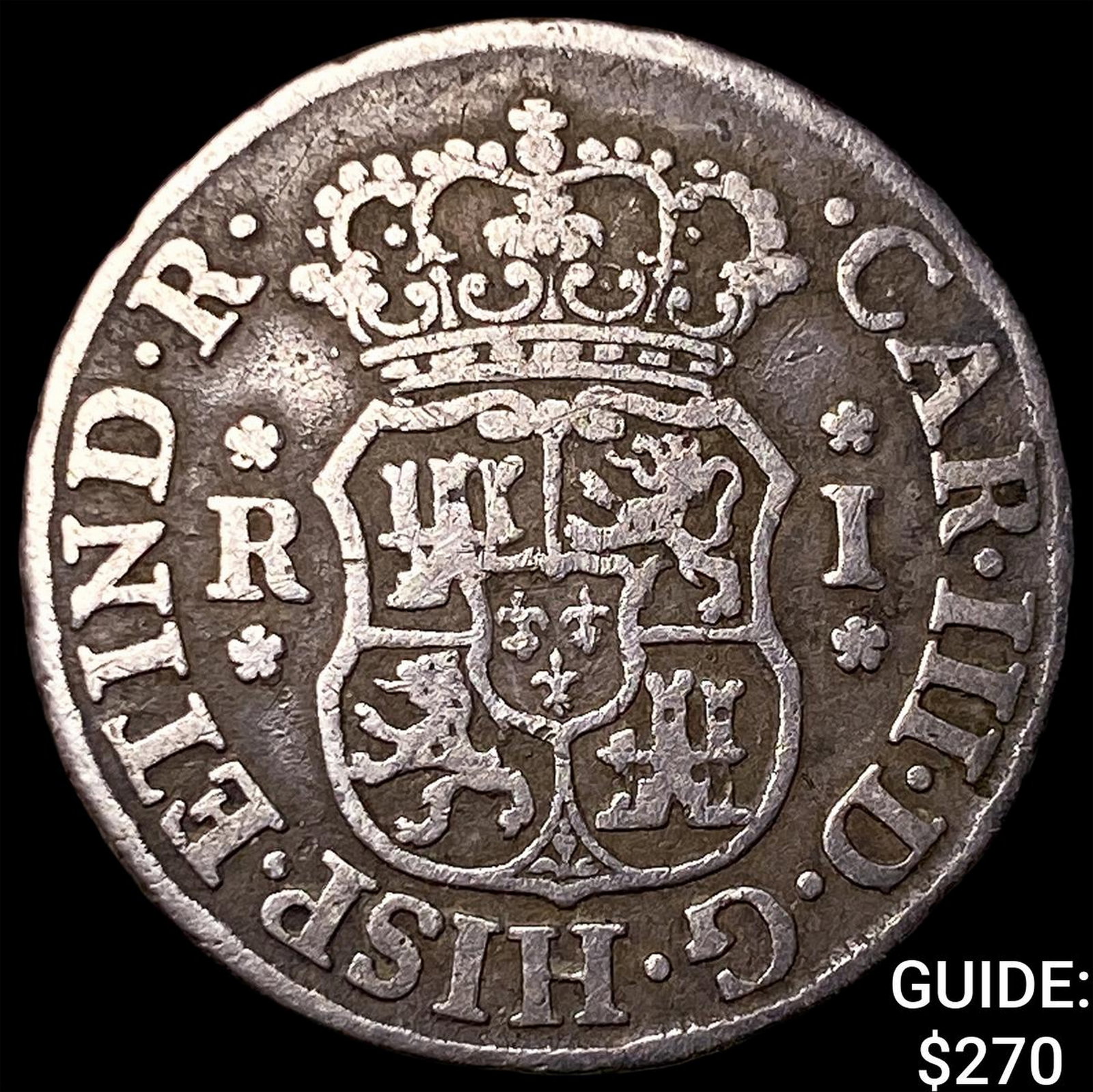 1769-JR Bolivia Charles III Silver 1 Real: 1769-JR Bolivia Charles III Silver 1 Real