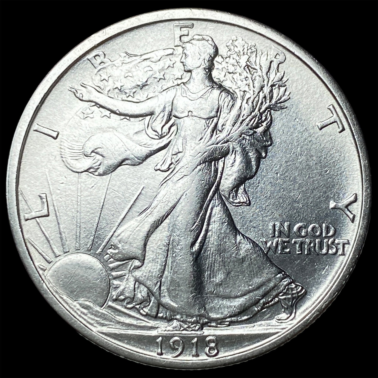 1918-S Silver Walking Liberty Half Dollar CLOSELY UNCIRCULATED: 1918-S Silver Walking Liberty Half Dollar CLOSELY UNCIRCULATED