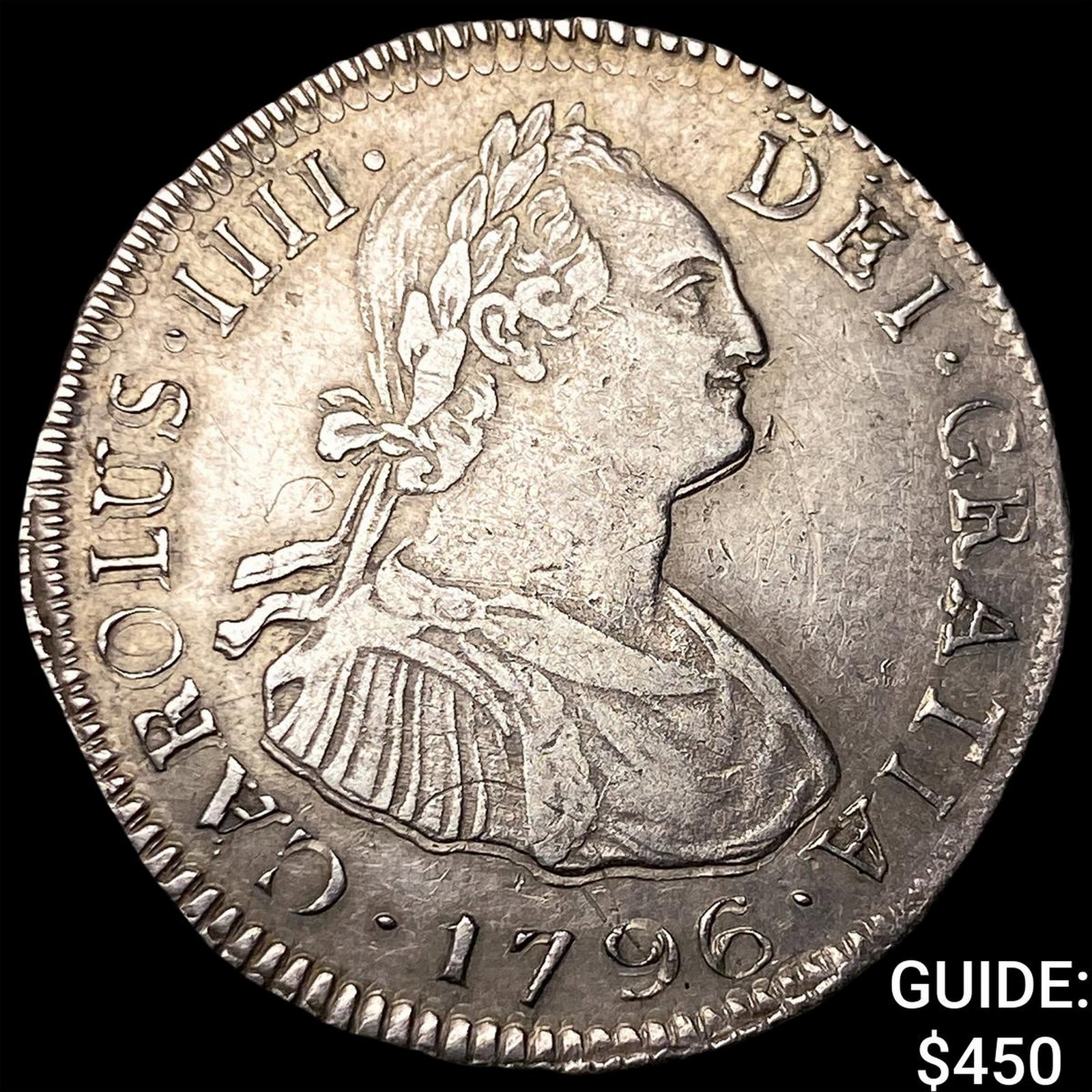 1796-PP Bolivia Charles IV Silver 2 Reales: 1796-PP Bolivia Charles IV Silver 2 Reales
