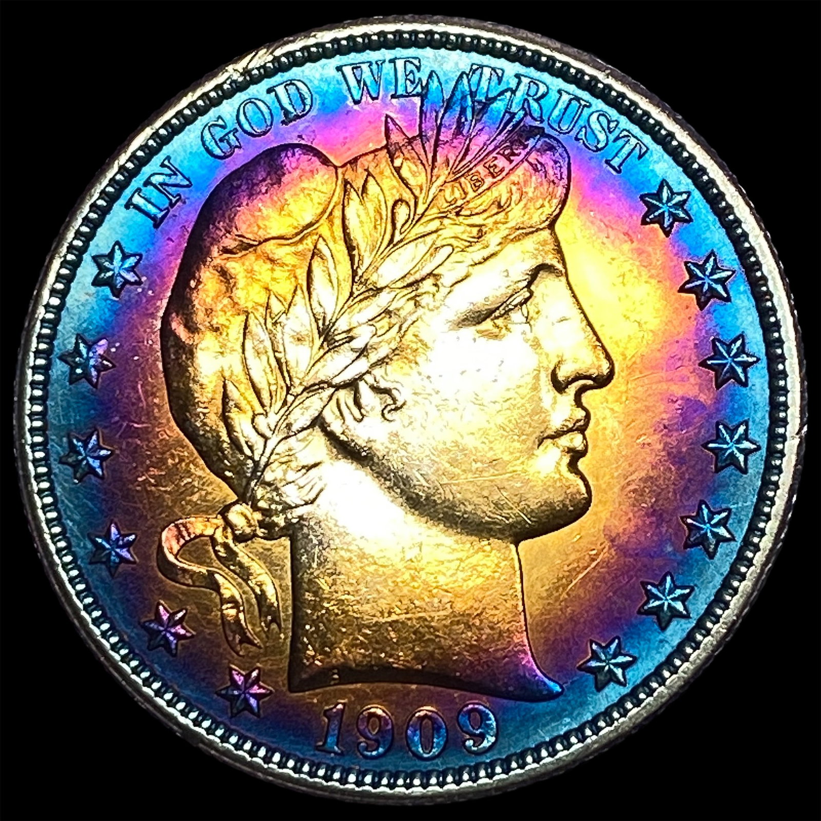 1909 Toned Silver Barber Half Dollar CLOSELY UNCIRCULATED (1 of 2)