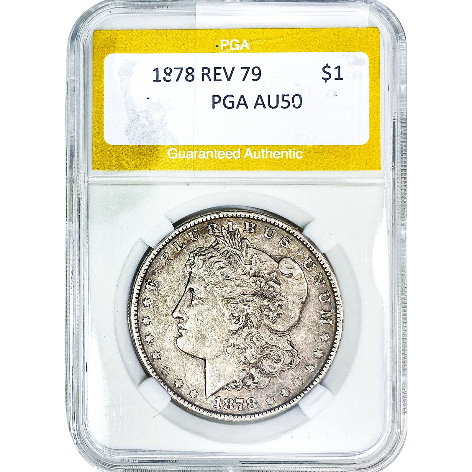 1878 REV79 Morgan Silver Dollar PGA AU50: 1878 REV79 Morgan Silver Dollar PGA AU50
