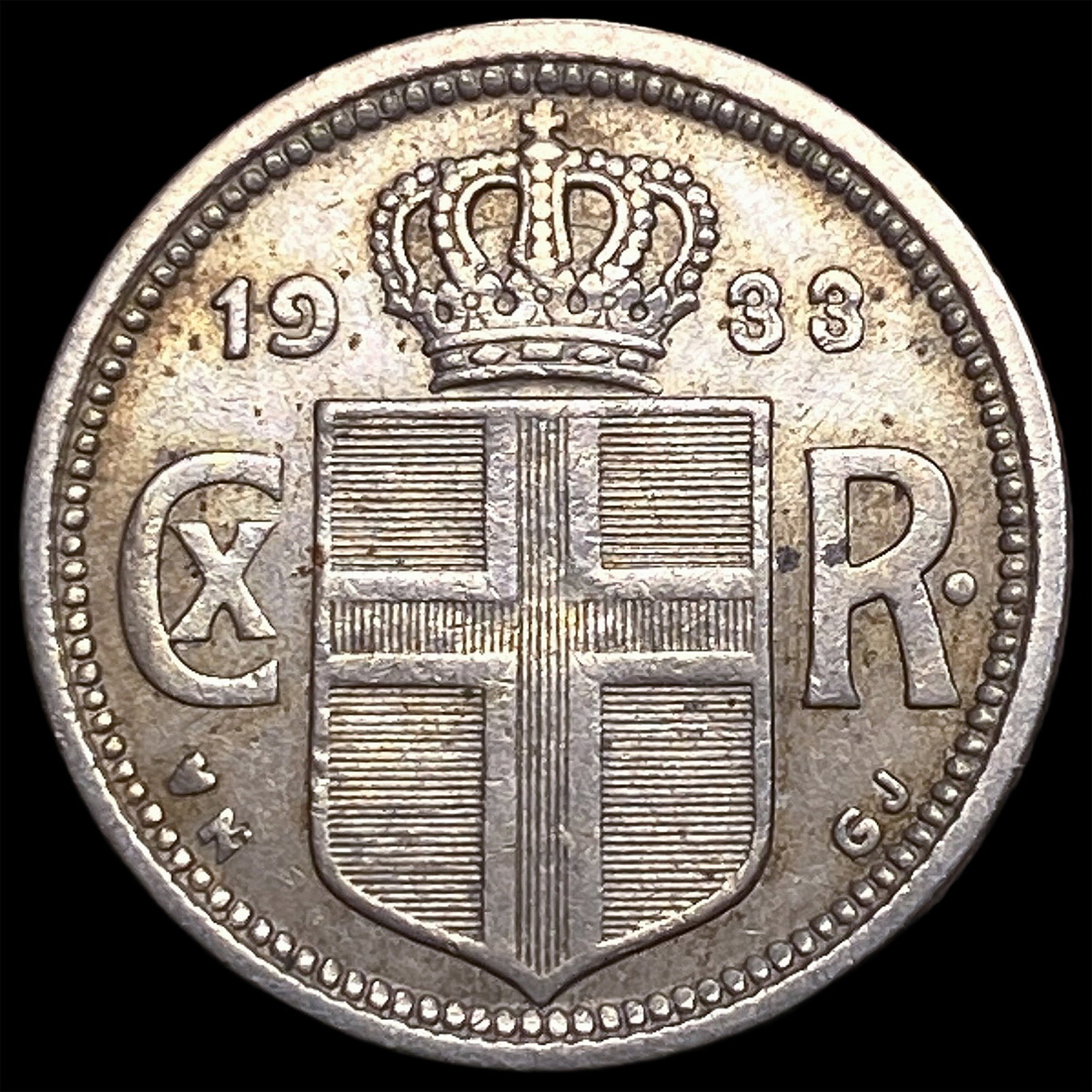1933 Iceland Copper Nickel 25 Aurur (1 of 2)