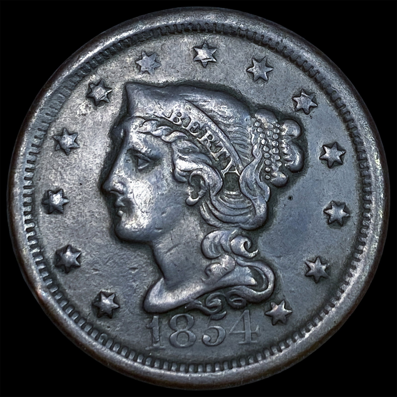 1854 Braided Hair Large Cent NEARLY UNCIRCULATED (1 of 2)