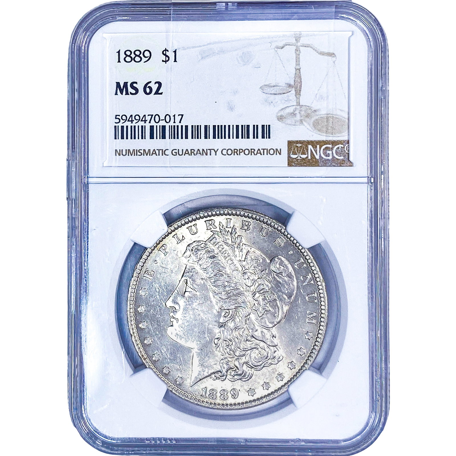 1889 Morgan Silver Dollar NGC MS62: 1889 Morgan Silver Dollar NGC MS62