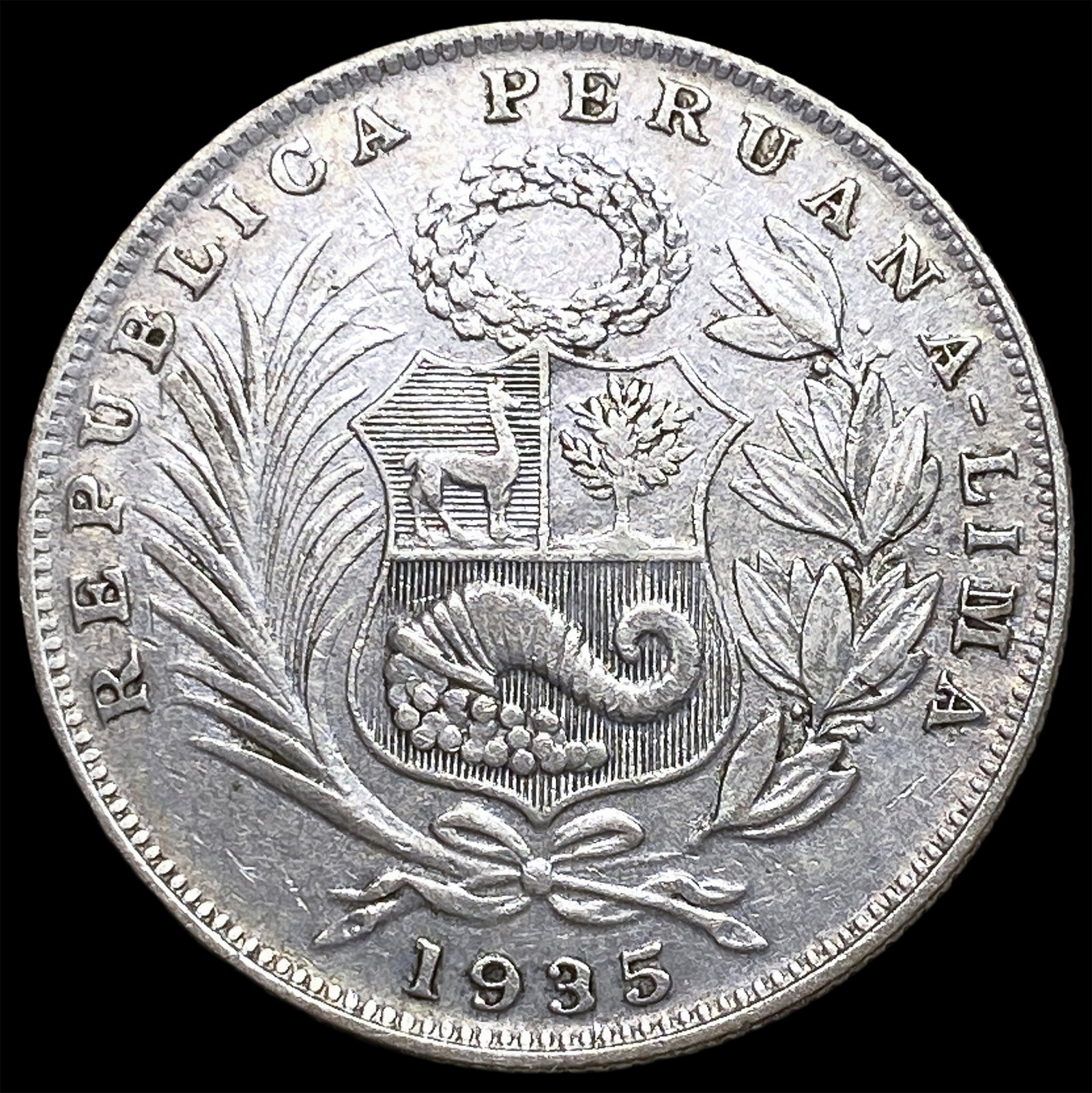 1935 Peru Silver 1/2 Sol - 2