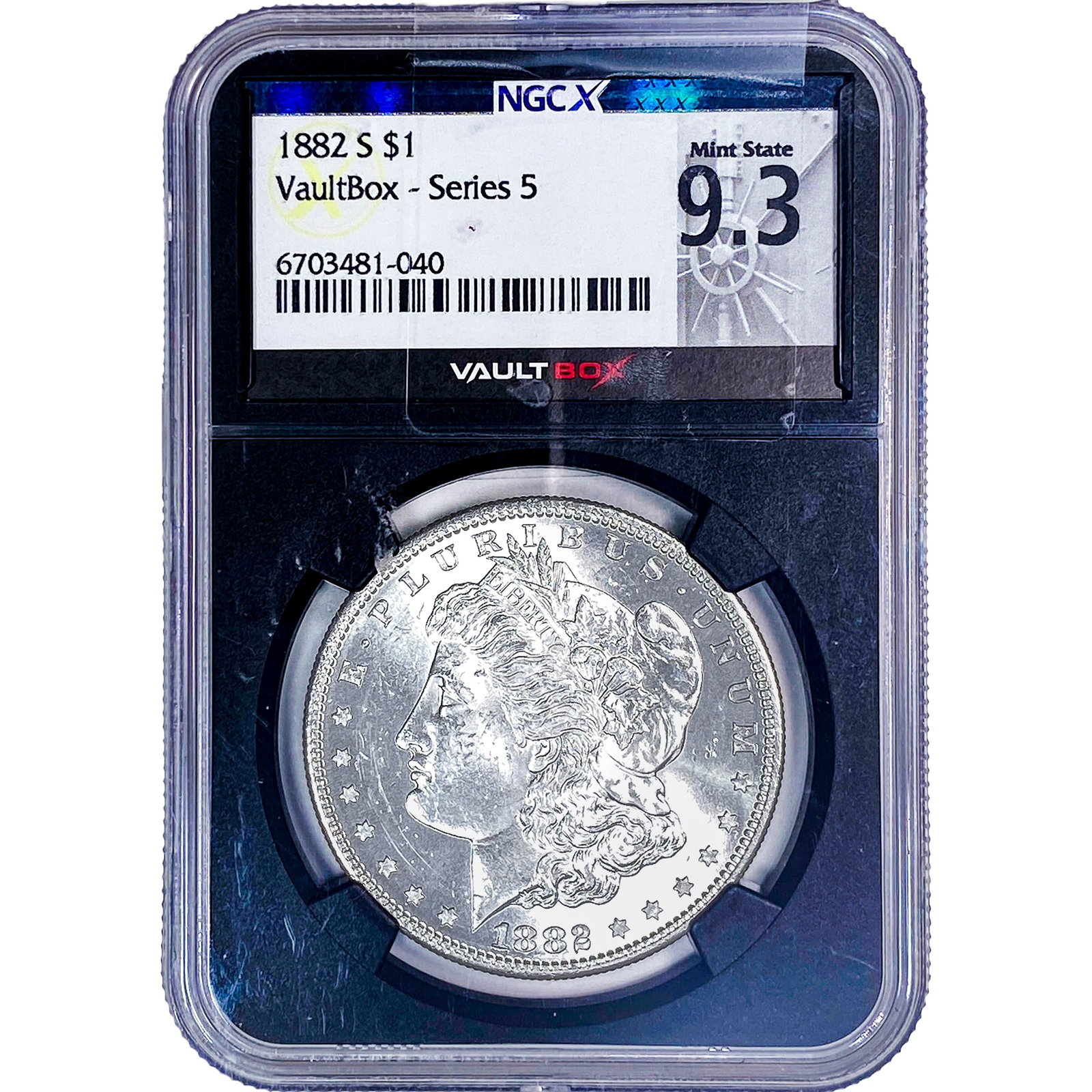 1882-S Morgan Silver Dollar NGC MS9.3 VaultBox Series 5: 1882-S Morgan Silver Dollar NGC MS9.3 VaultBox Series 5