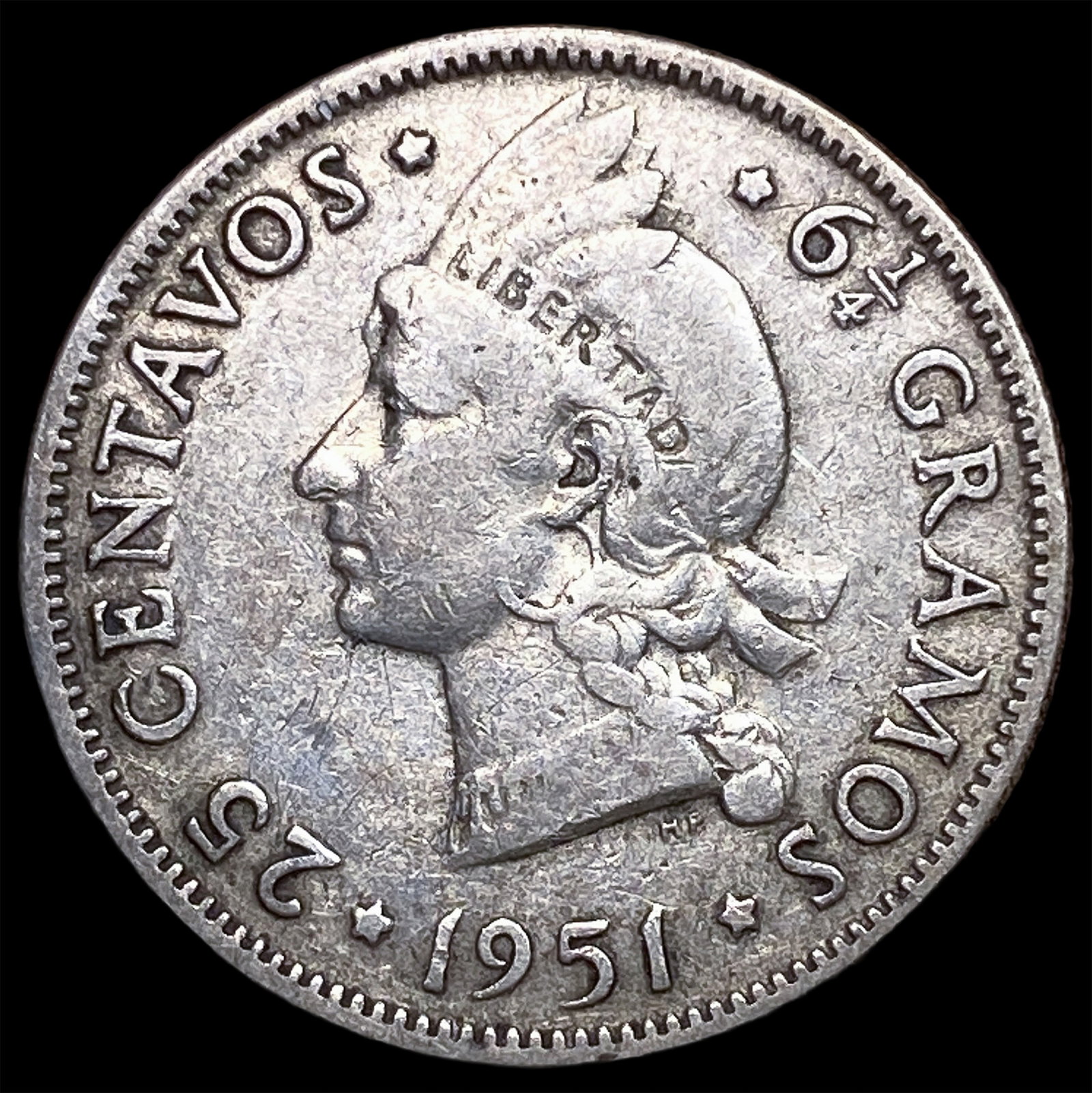 1981 Dominican Republic Silver 25 Centavos: 1981 Dominican Republic Silver 25 Centavos