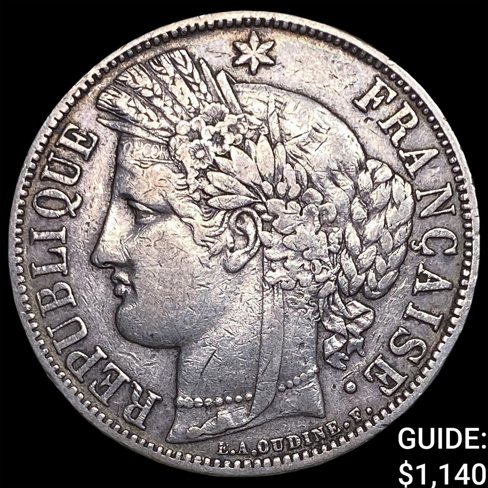 1870A France Silver 5 Francs Maryanne Head KM-818.1: 1870A France Silver 5 Francs Maryanne Head KM-818.1
