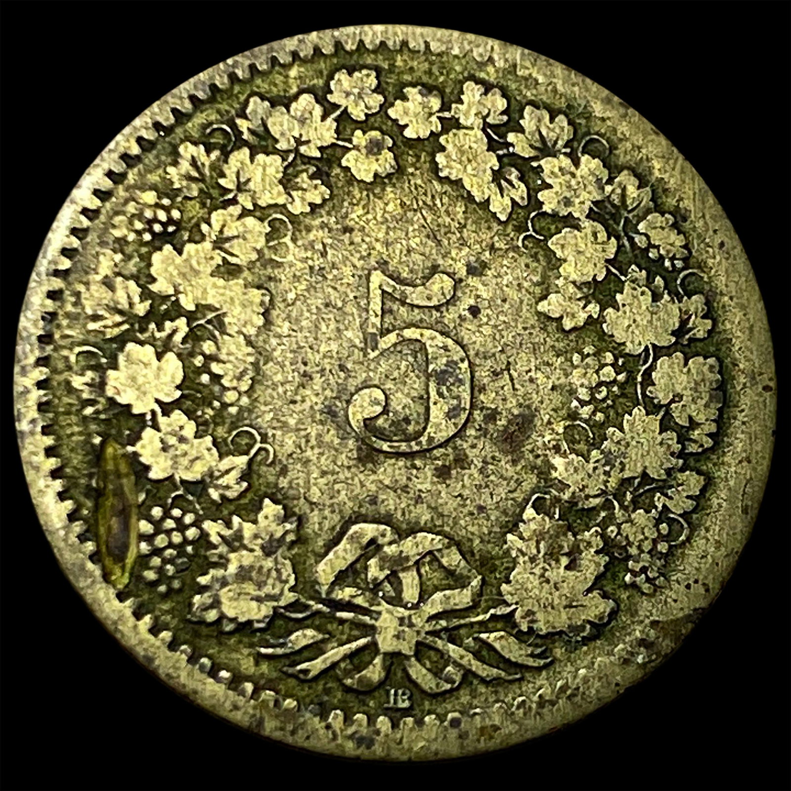 1850 Switzerland Billon 5 Rappen: 1850 Switzerland Billon 5 Rappen