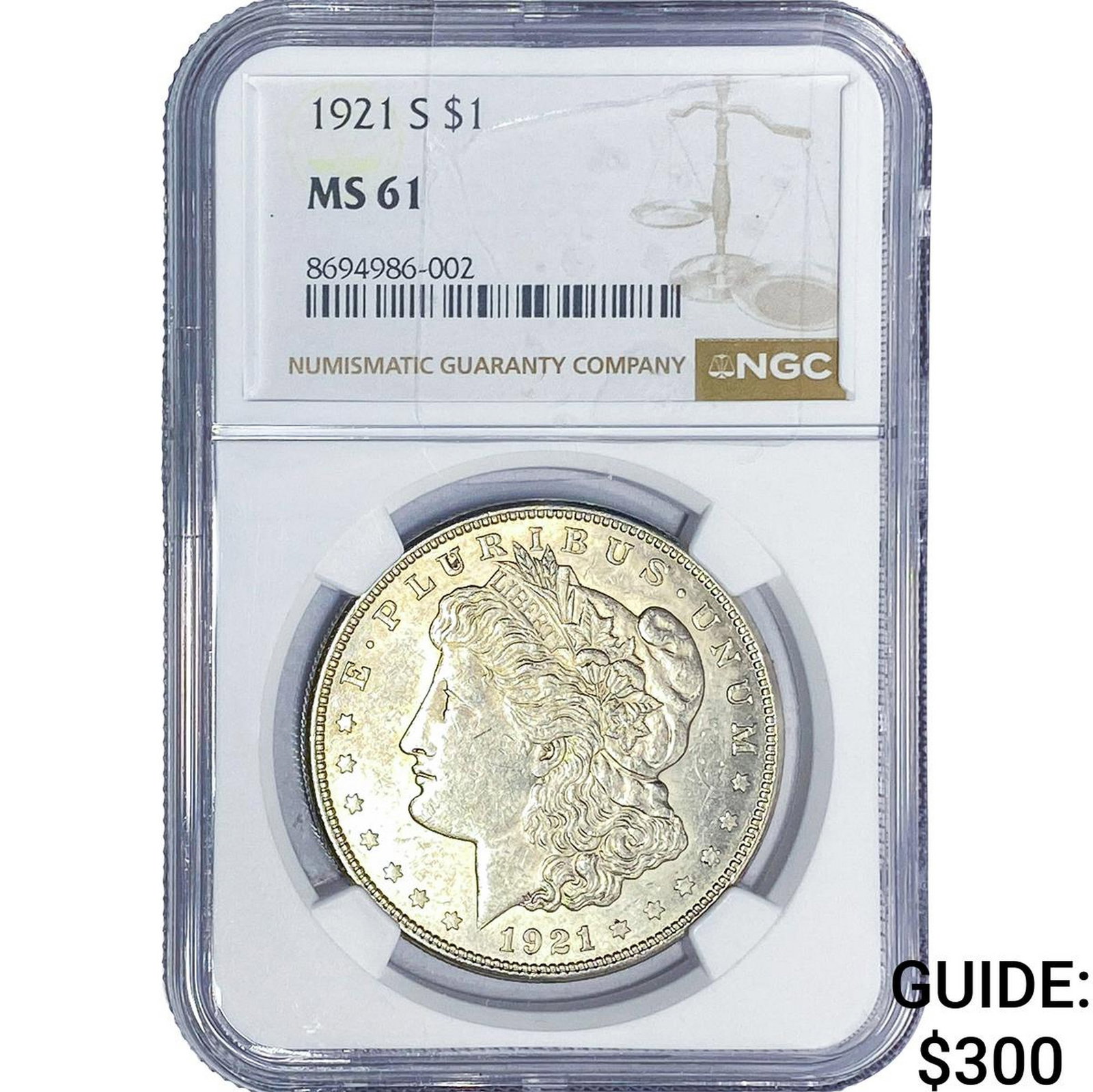 1921-S Morgan Silver Dollar NGC MS61: 1921-S Morgan Silver Dollar NGC MS61