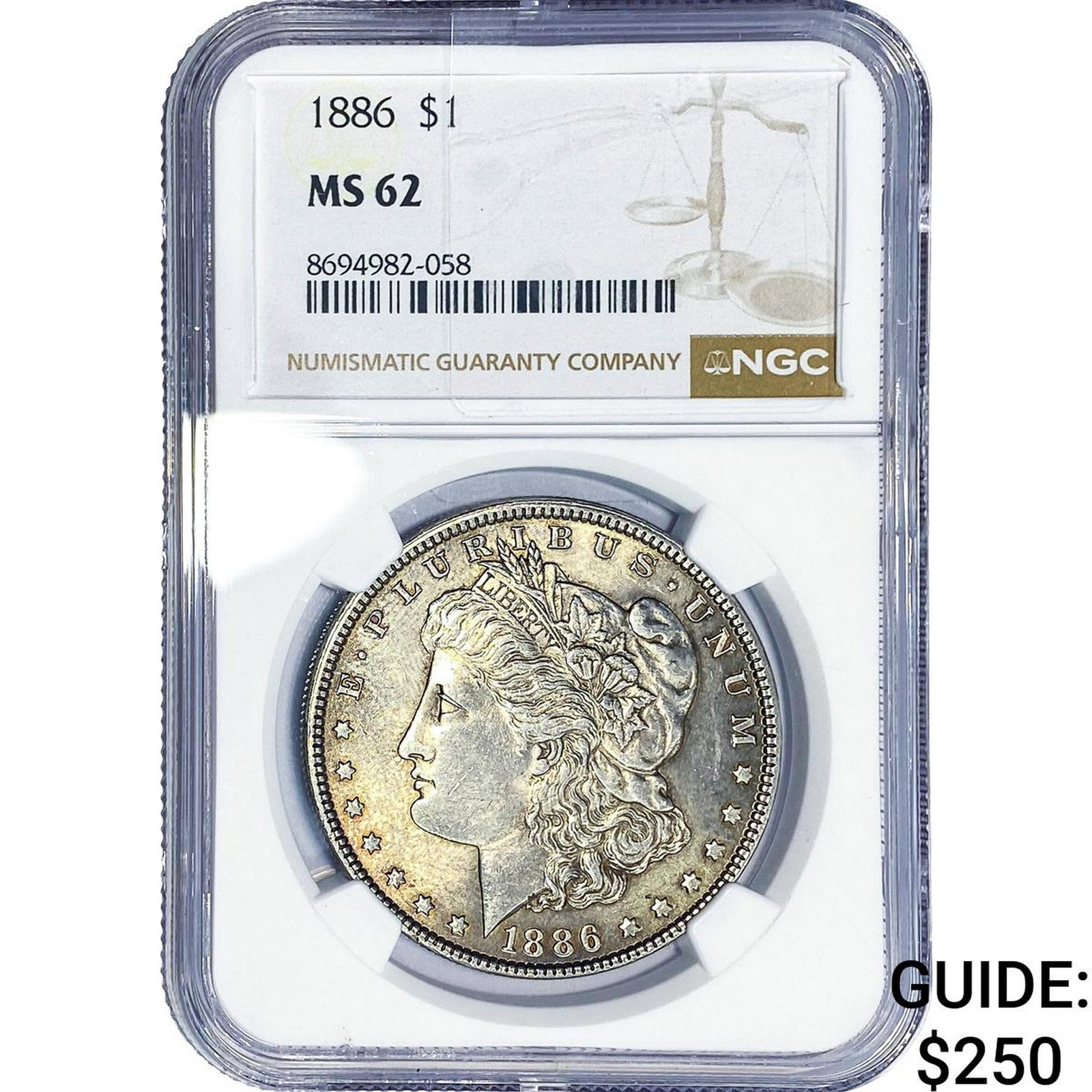 1886 Morgan Silver Dollar NGC MS62: 1886 Morgan Silver Dollar NGC MS62