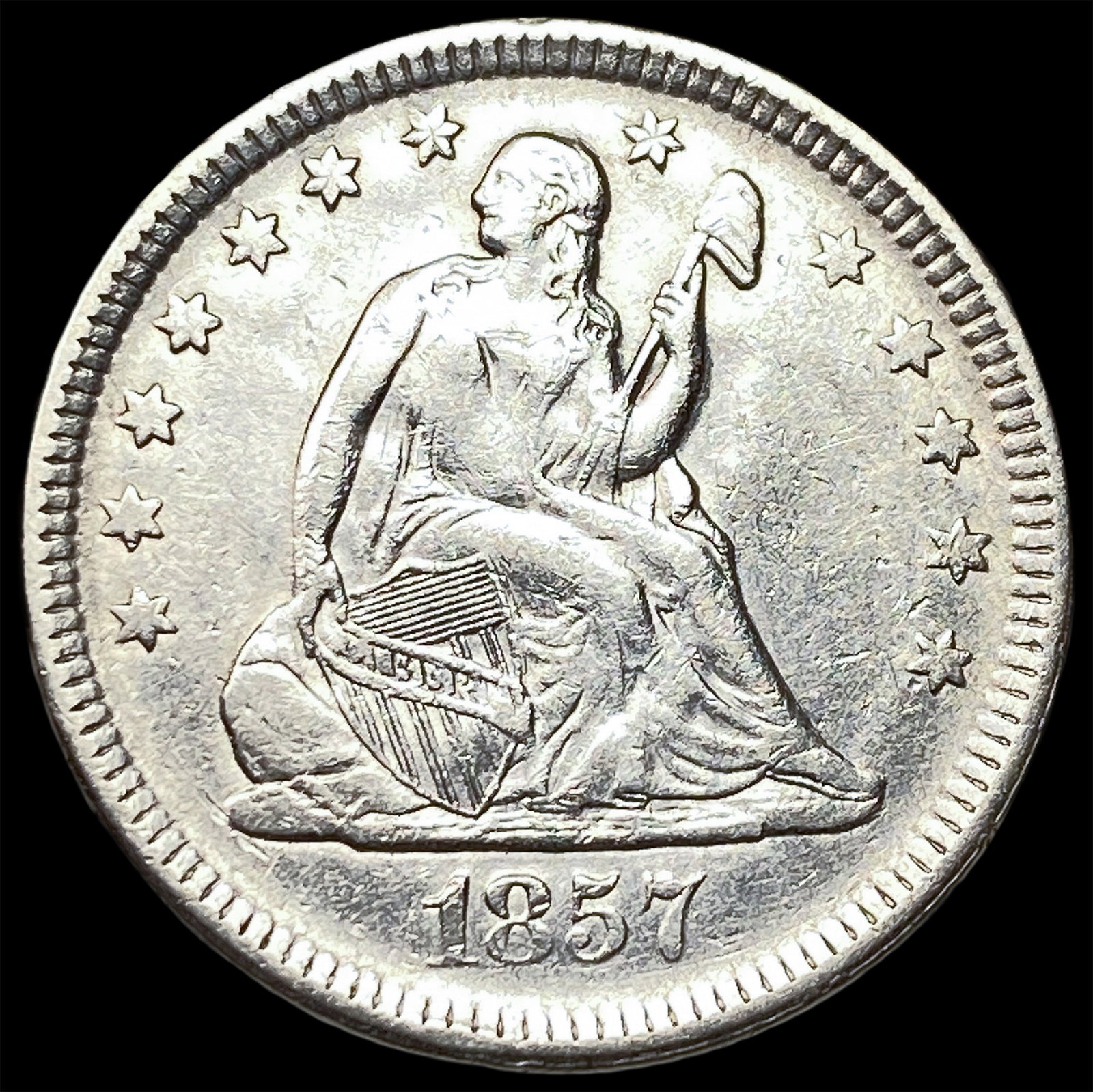 1857 Seated Liberty Quarter CLOSELY UNCIRCULATED: 1857 Seated Liberty Quarter CLOSELY UNCIRCULATED