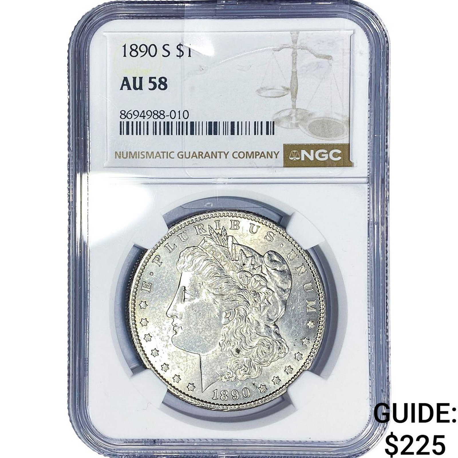 1890-S Morgan Silver Dollar NGC AU58: 1890-S Morgan Silver Dollar NGC AU58