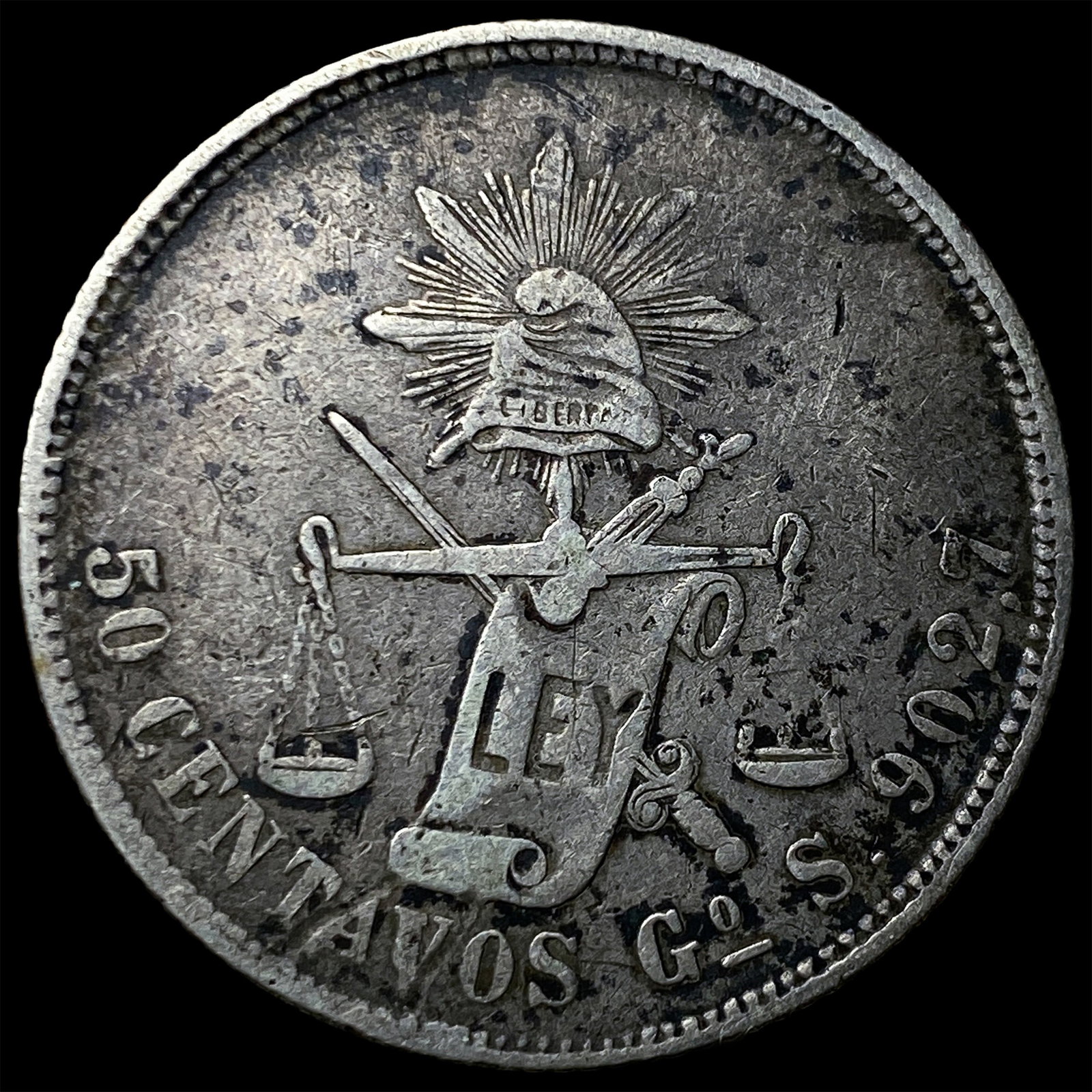 1872Gos Mexico Silver 50 Centavos: 1872Gos Mexico Silver 50 Centavos