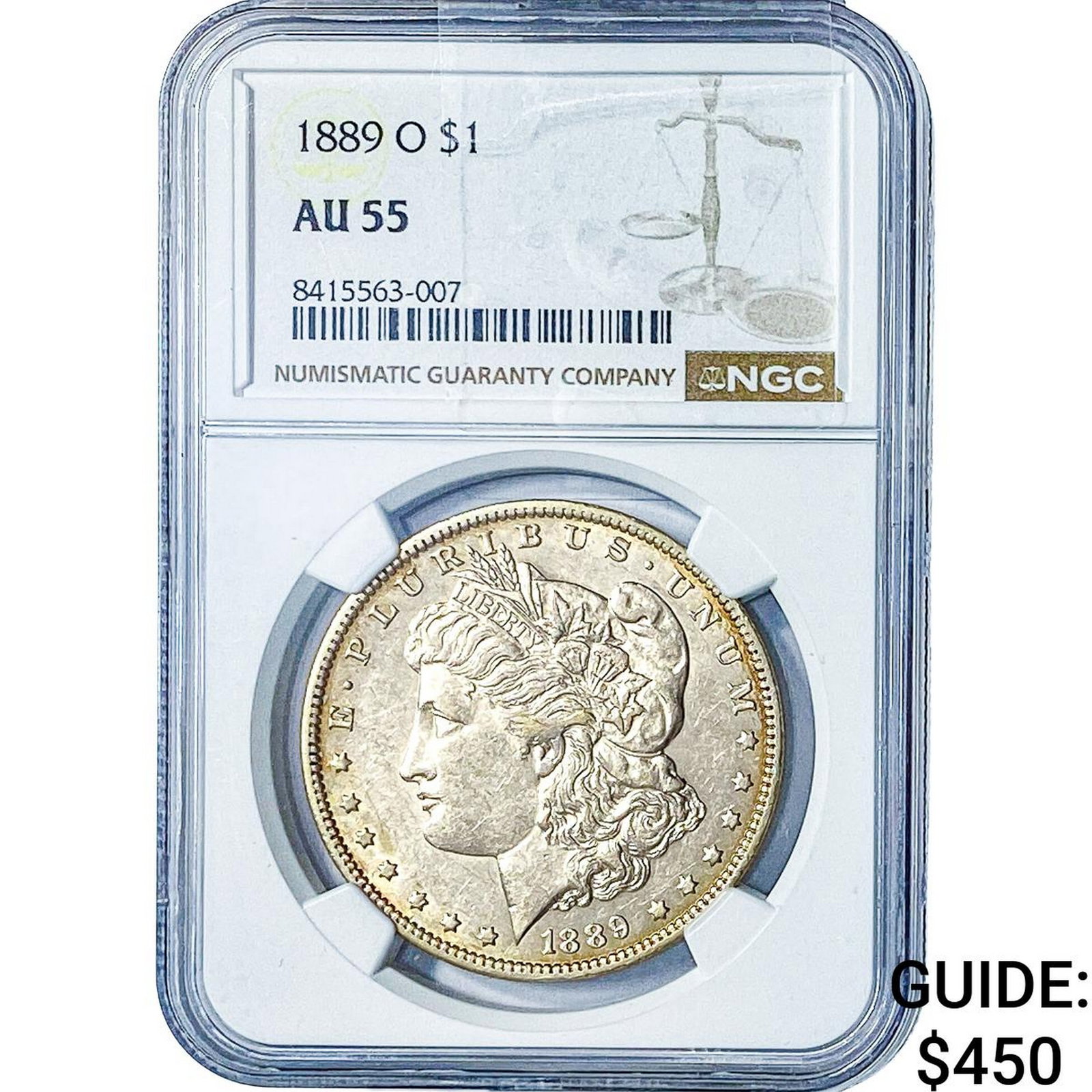 1889-O Morgan Silver Dollar NGC AU55: 1889-O Morgan Silver Dollar NGC AU55