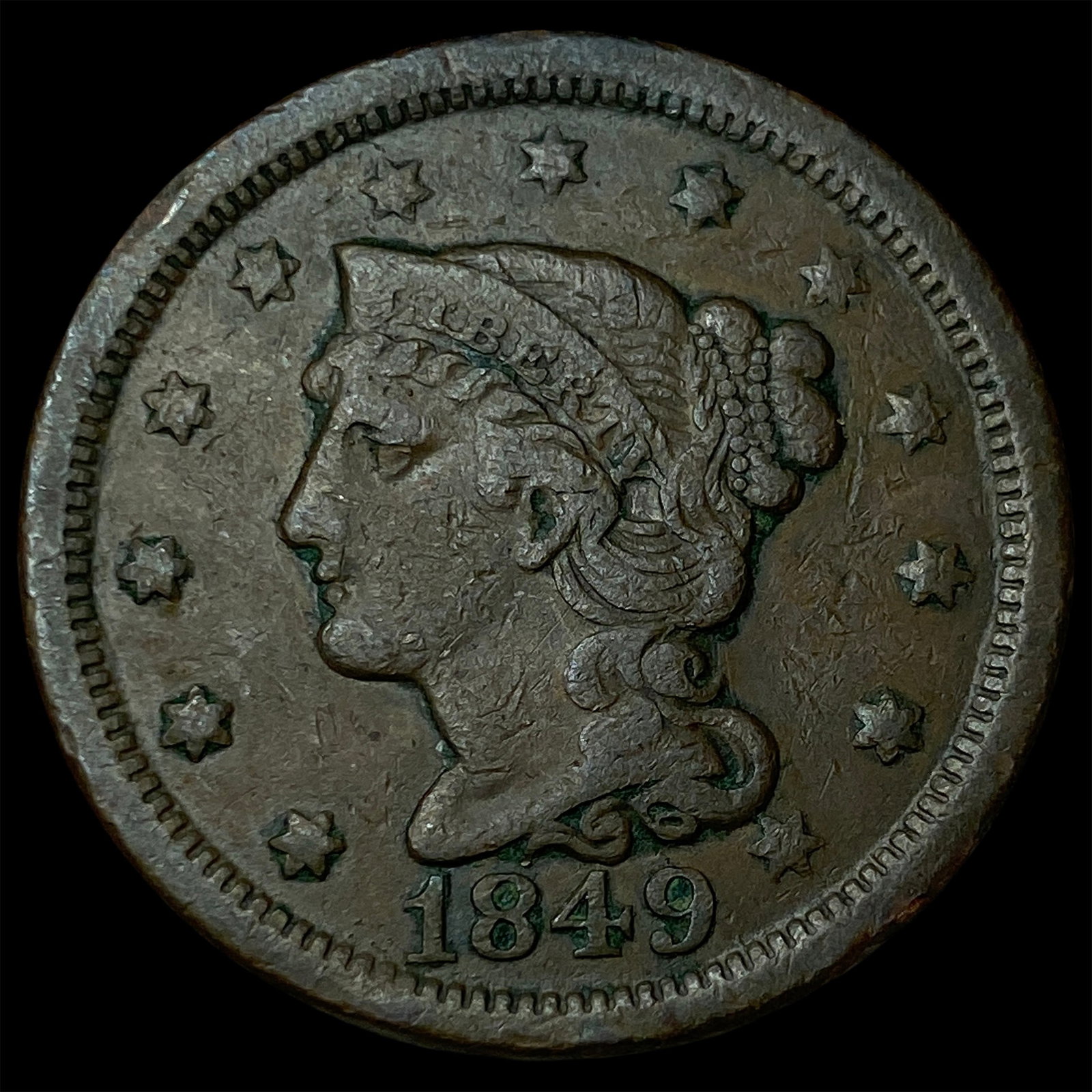 1849 Braided Hair Large Cent LIGHTLY CIRCULATED: 1849 Braided Hair Large Cent LIGHTLY CIRCULATED