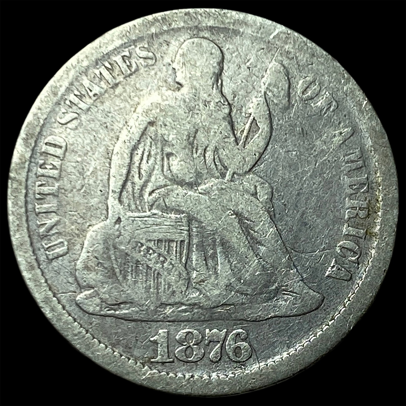 1876-CC Silver Seated Liberty Dime LIGHTLY CIRCULATED: 1876-CC Silver Seated Liberty Dime LIGHTLY CIRCULATED