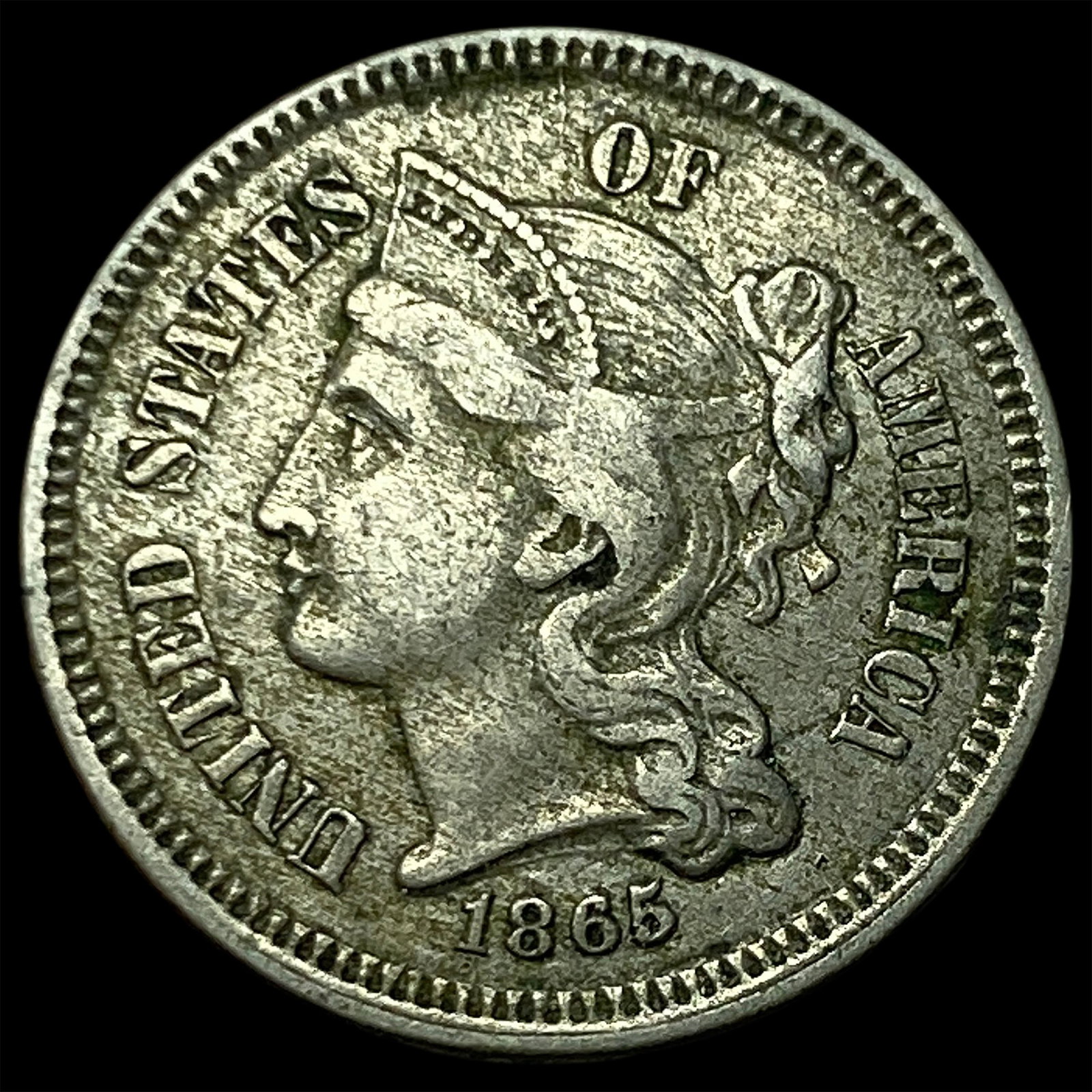 1865 Nickel Three-Cent Piece NEARLY UNCIRCULATED: 1865 Nickel Three-Cent Piece NEARLY UNCIRCULATED