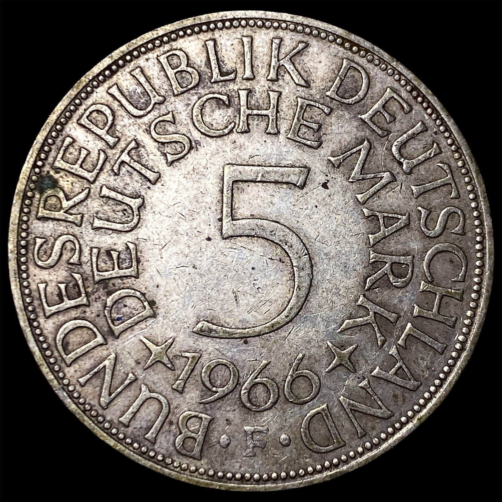1966F West Germany Silver 5 Mark: 1966F West Germany Silver 5 Mark