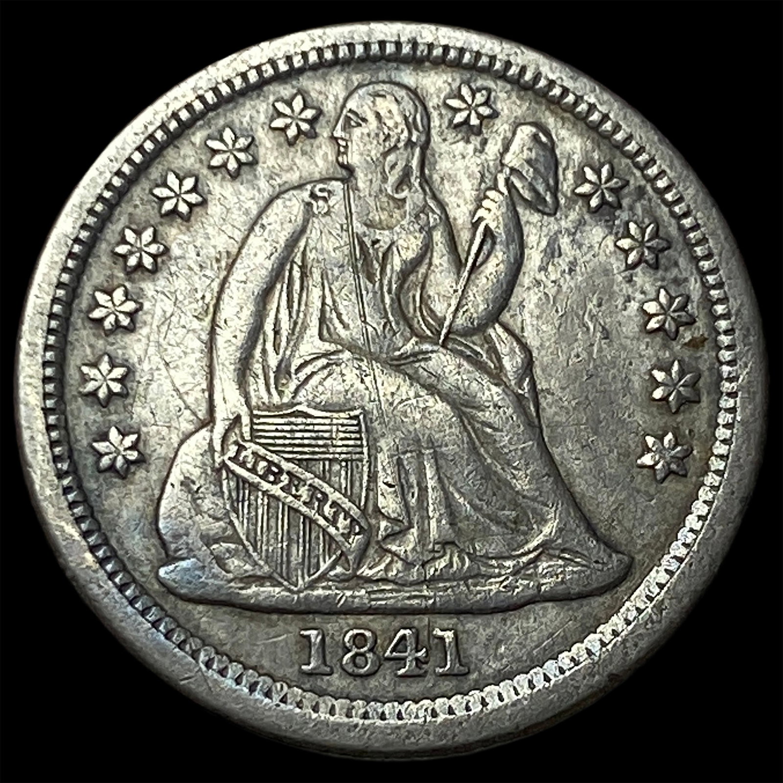 1841-S Silver Seated Liberty Dime NEARLY UNCIRCULATED: 1841-S Silver Seated Liberty Dime NEARLY UNCIRCULATED