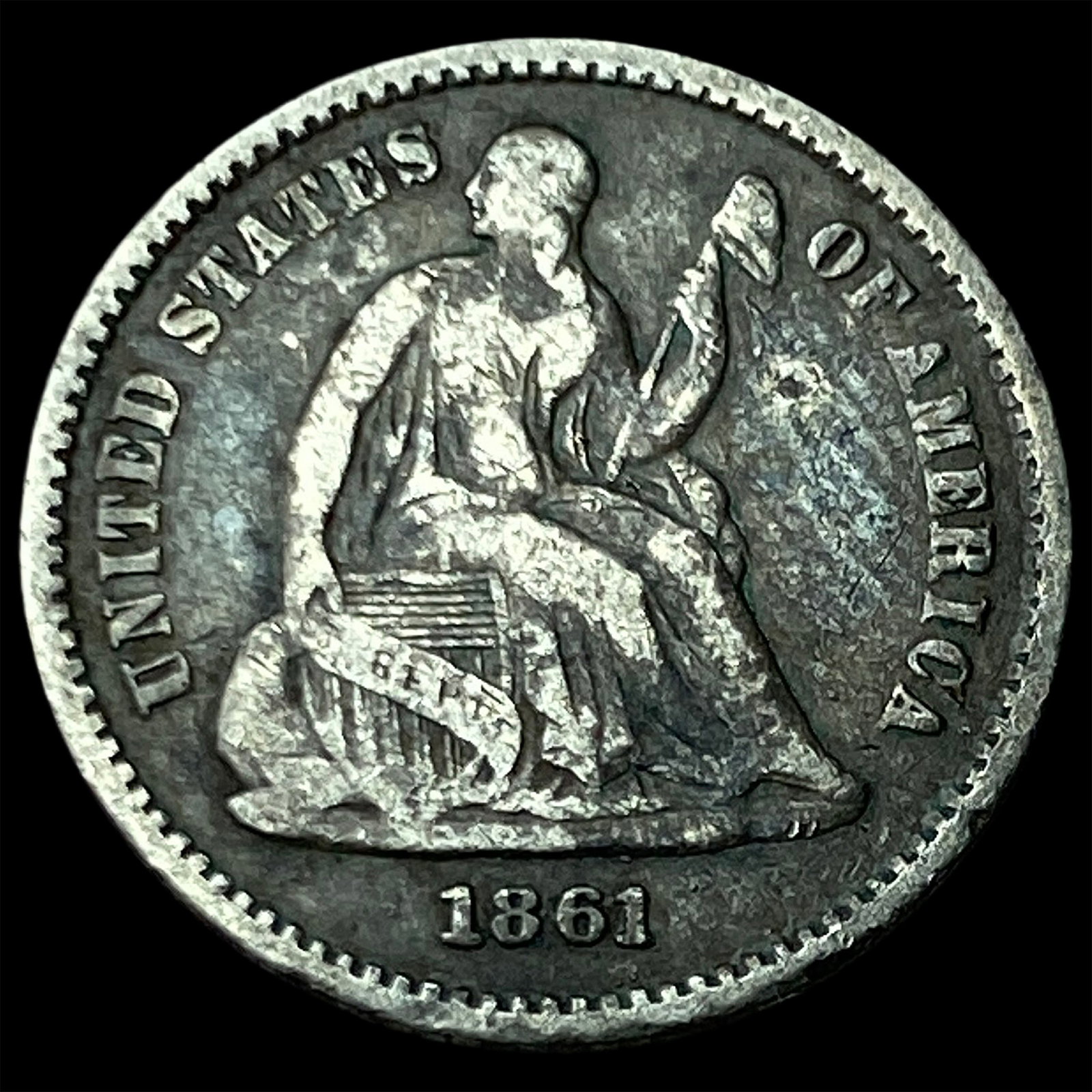 1861 Silver Seated Liberty Half Dime LIGHTLY CIRCULATED: 1861 Silver Seated Liberty Half Dime LIGHTLY CIRCULATED