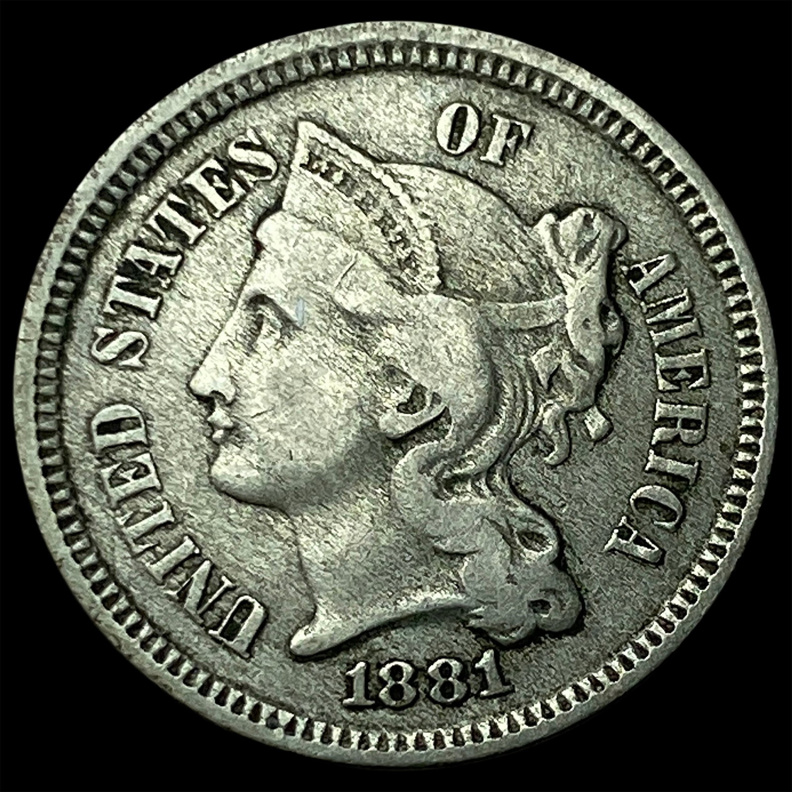 1881 Nickel Three-Cent Piece LIGHTLY CIRCULATED: 1881 Nickel Three-Cent Piece LIGHTLY CIRCULATED