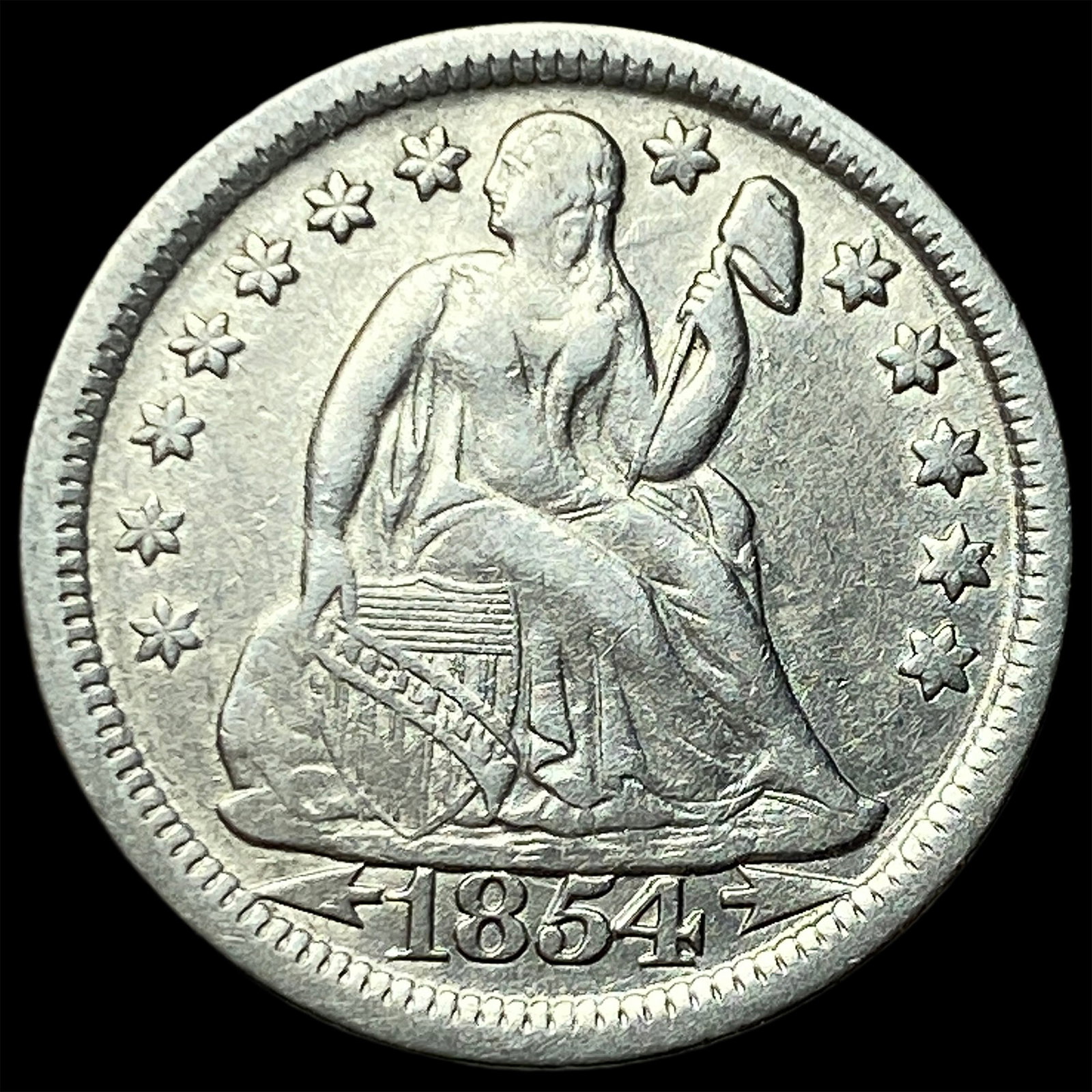 1854 Arrows Seated Liberty Dime CLOSELY UNCIRCULATED: 1854 Arrows Seated Liberty Dime CLOSELY UNCIRCULATED