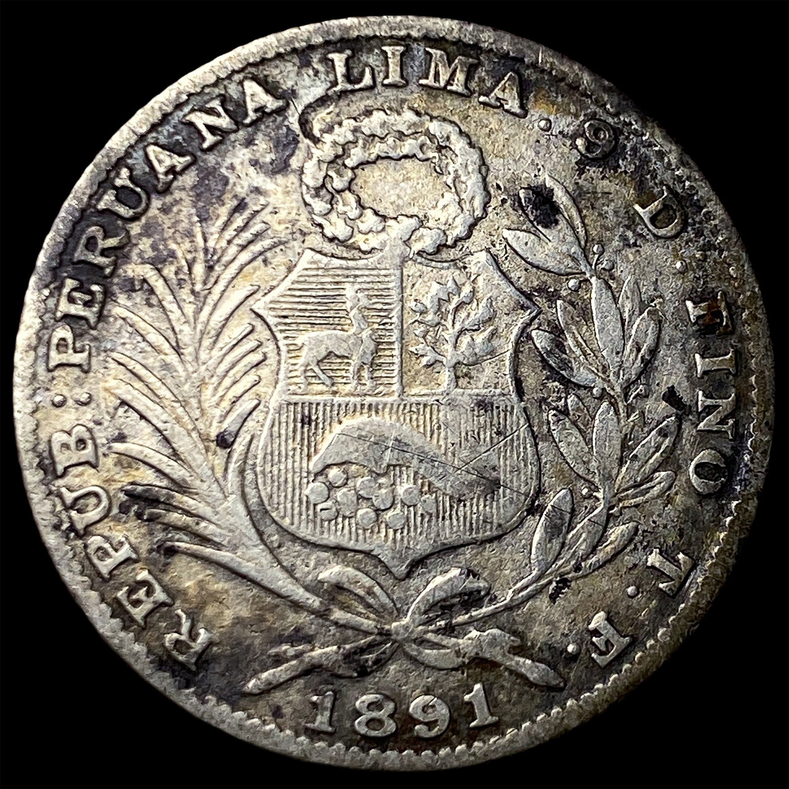 1891 TF Peru Silver 1/5 Sol - 2