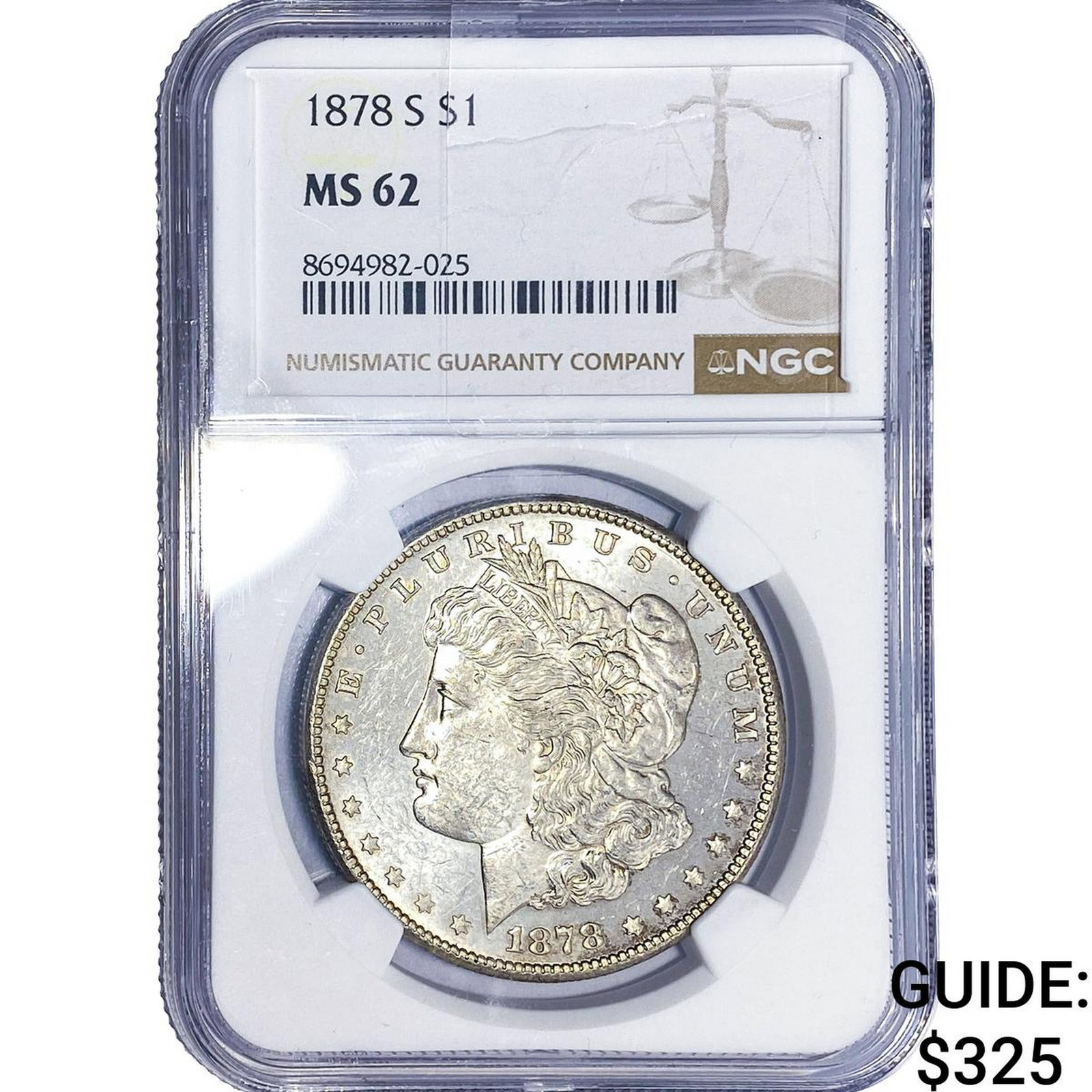 1878-S Morgan Silver Dollar NGC MS62: 1878-S Morgan Silver Dollar NGC MS62