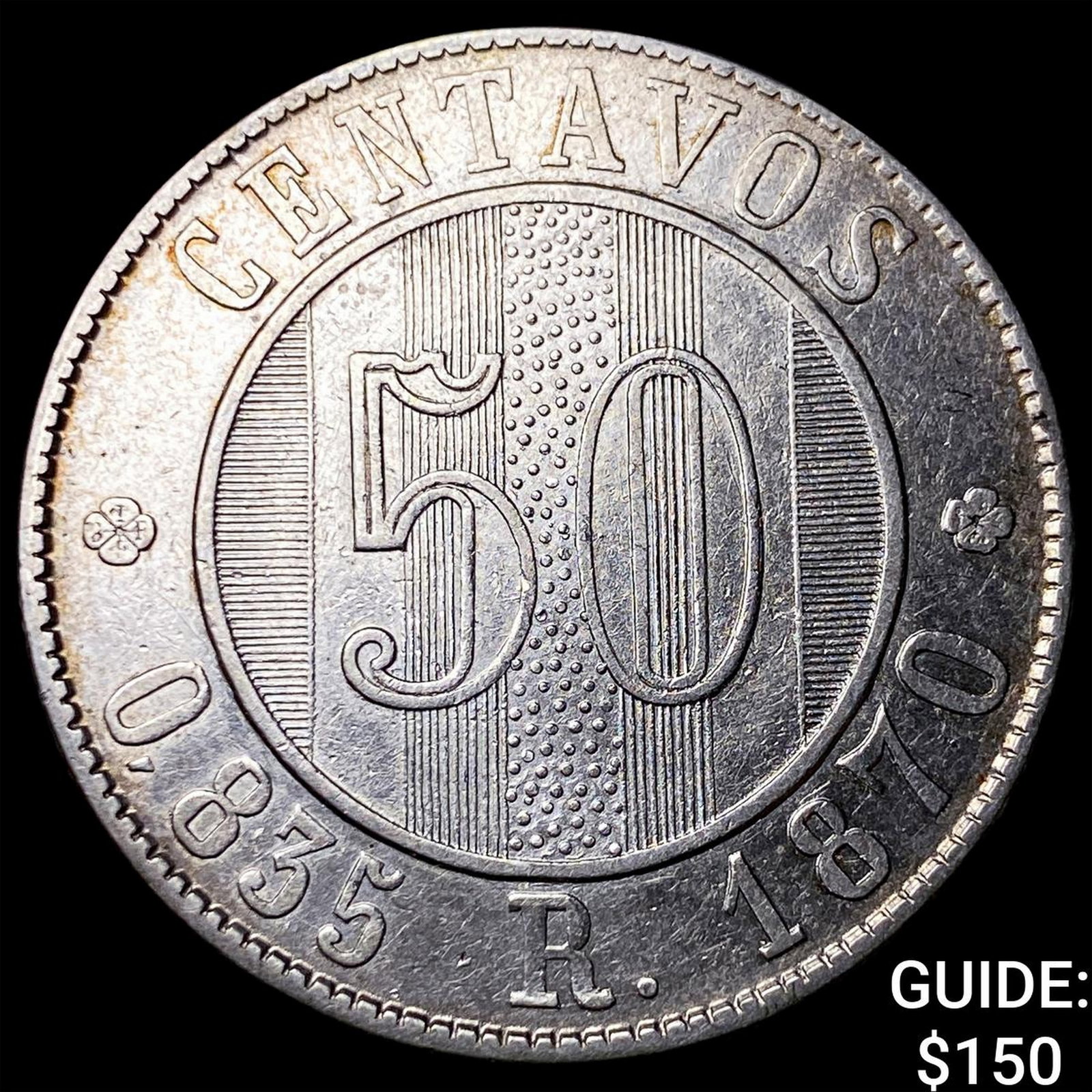 1870 Guatemala Silver 50 Centavos: 1870 Guatemala Silver 50 Centavos