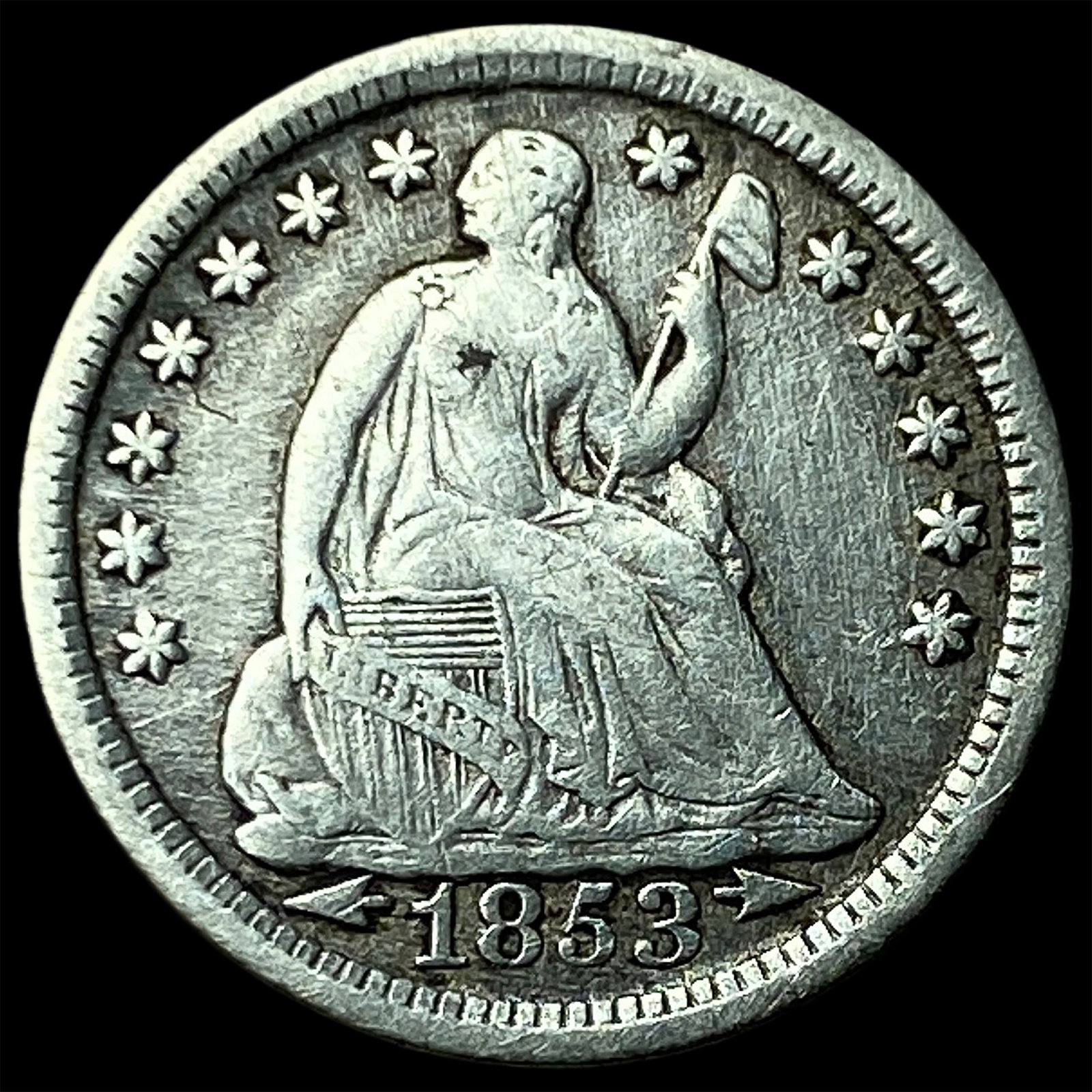 1853 Arrows Seated Liberty Half Dime LIGHTLY CIRCULATED: 1853 Arrows Seated Liberty Half Dime LIGHTLY CIRCULATED