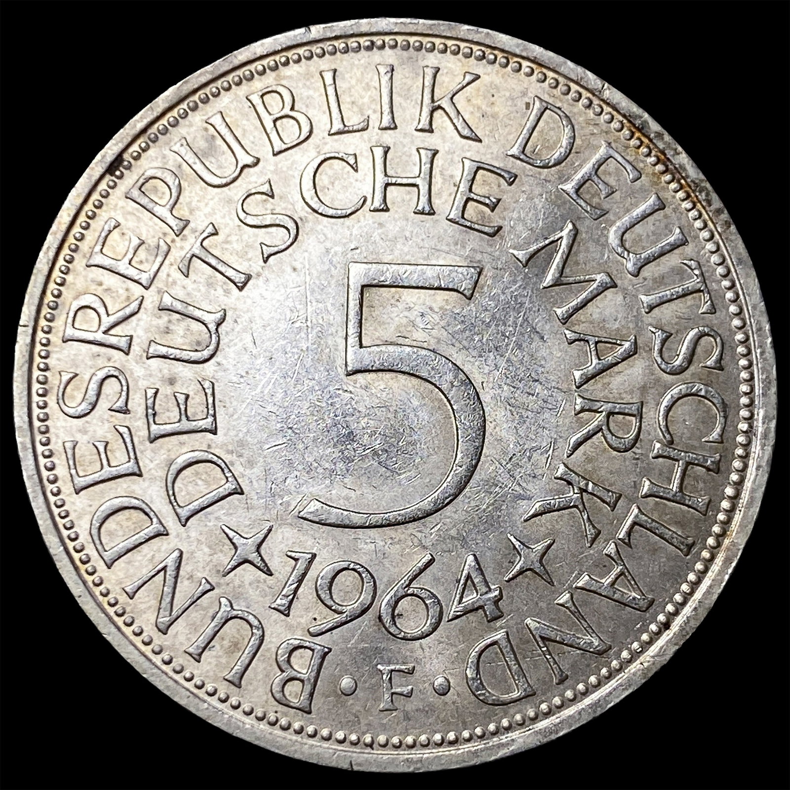 1964F West Germany Silver 5 Mark: 1964F West Germany Silver 5 Mark