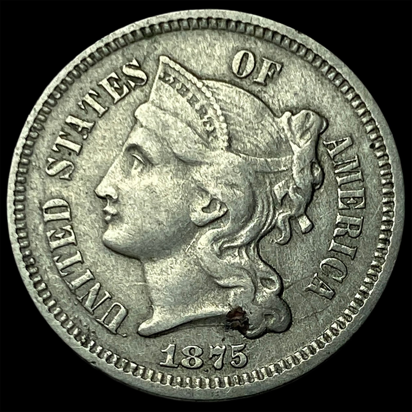1875 Nickel Three-Cent Piece NEARLY UNCIRCULATED (1 of 2)